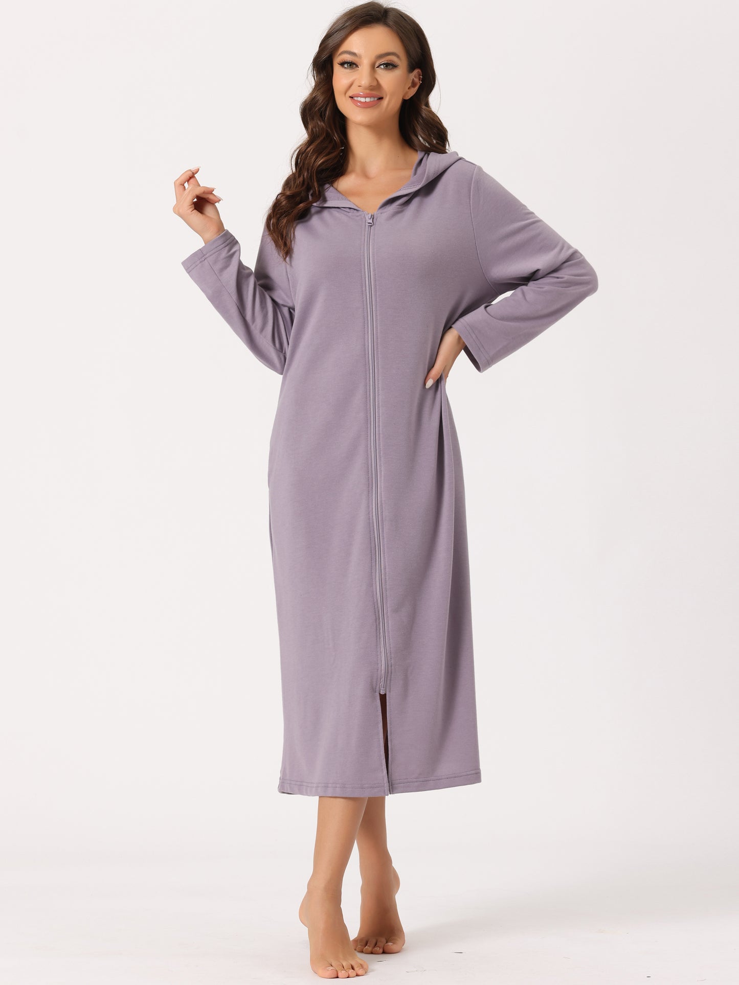 Robe sweat-shirt à capuche pour femme, fermeture éclair, manches longues, avec poches