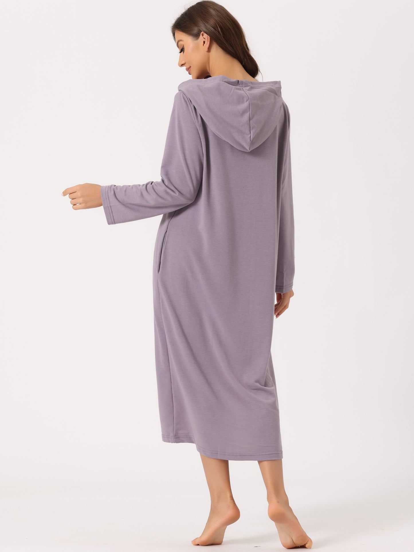 Robe sweat-shirt à capuche pour femme, fermeture éclair, manches longues, avec poches