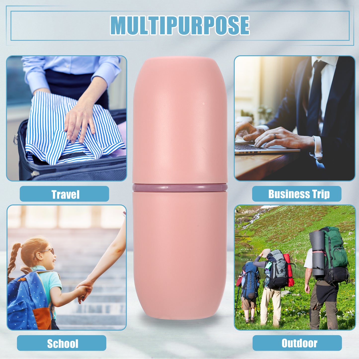 Lightweight Traveling Toothbrush Holders Case, 7.87"x2.87" Pink