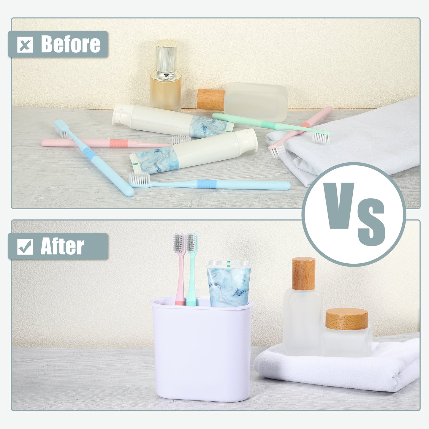 Self Adhesive Wall Mount Toothbrush Holder Stand for Bathroom, 4.65"x2.13"x4.25" White