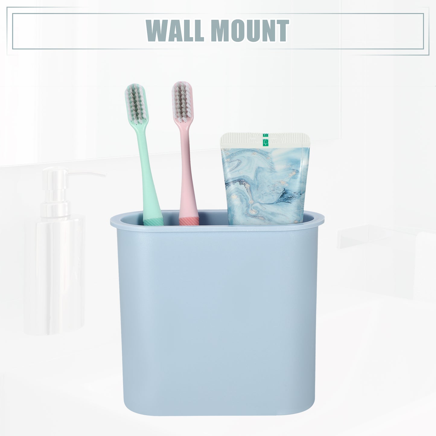 Self Adhesive Wall Mount Toothbrush Holder Stand for Bathroom, 4.65"x2.13"x4.25" Light Blue