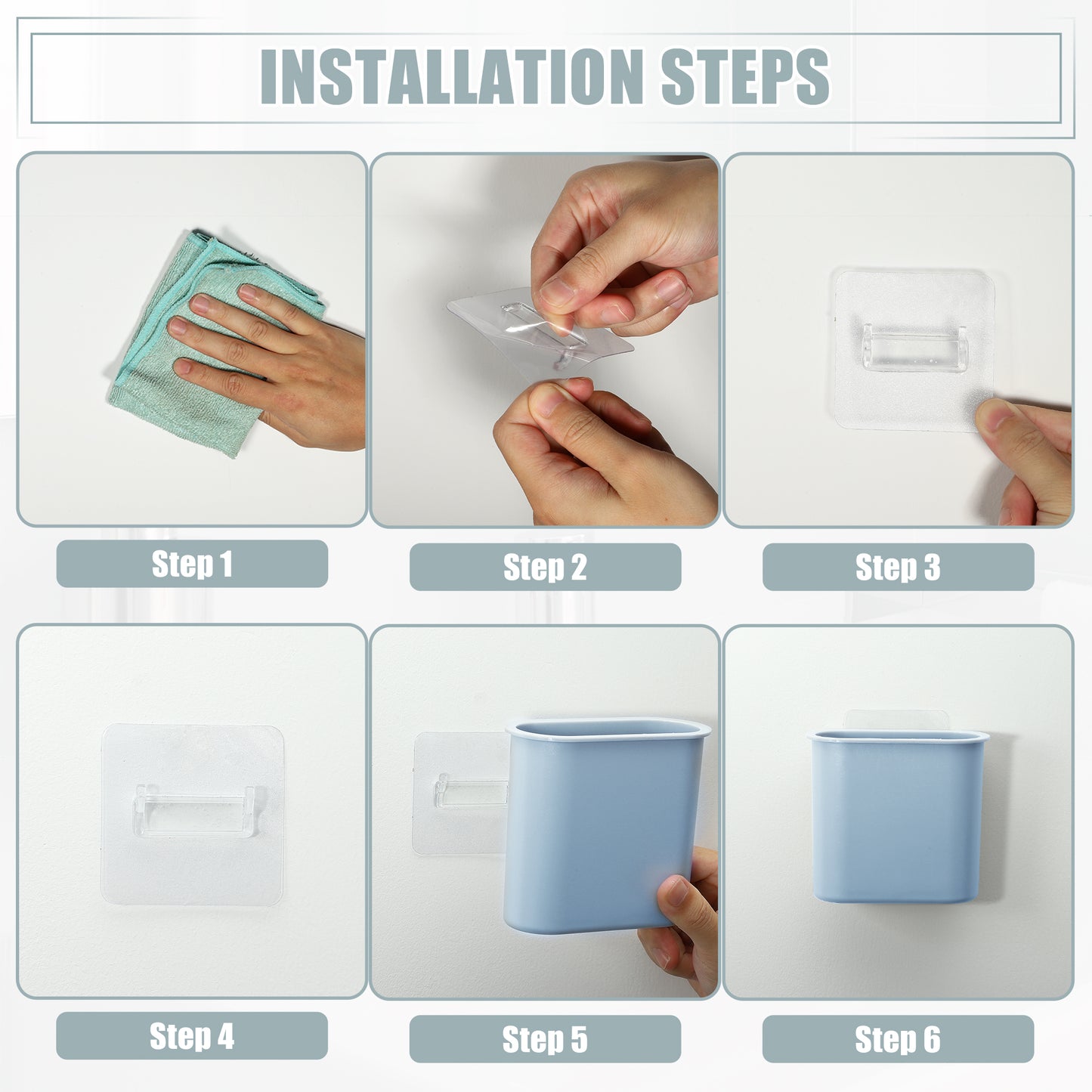 Self Adhesive Wall Mount Toothbrush Holder Stand for Bathroom, 4.65"x2.13"x4.25" Light Blue