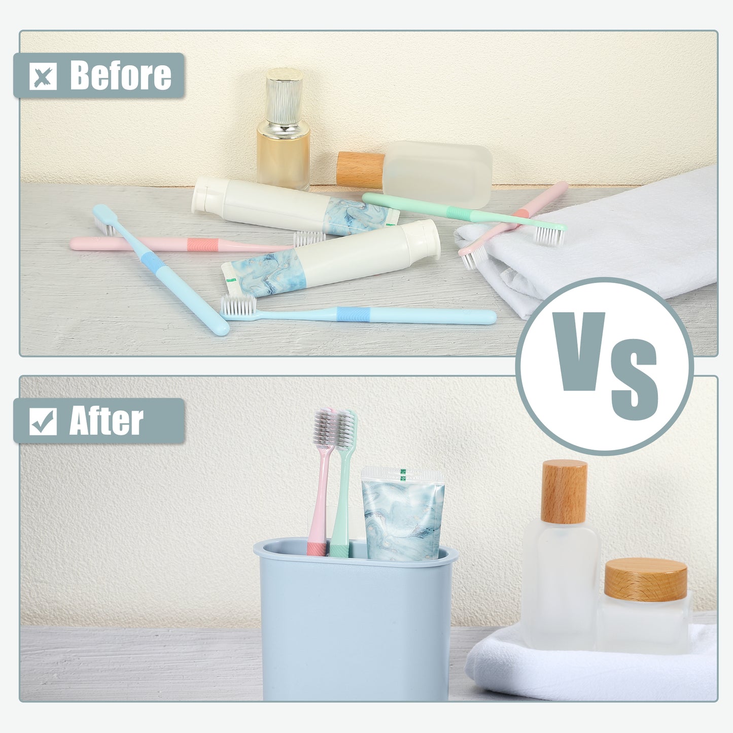 Self Adhesive Wall Mount Toothbrush Holder Stand for Bathroom, 4.65"x2.13"x4.25" Light Blue