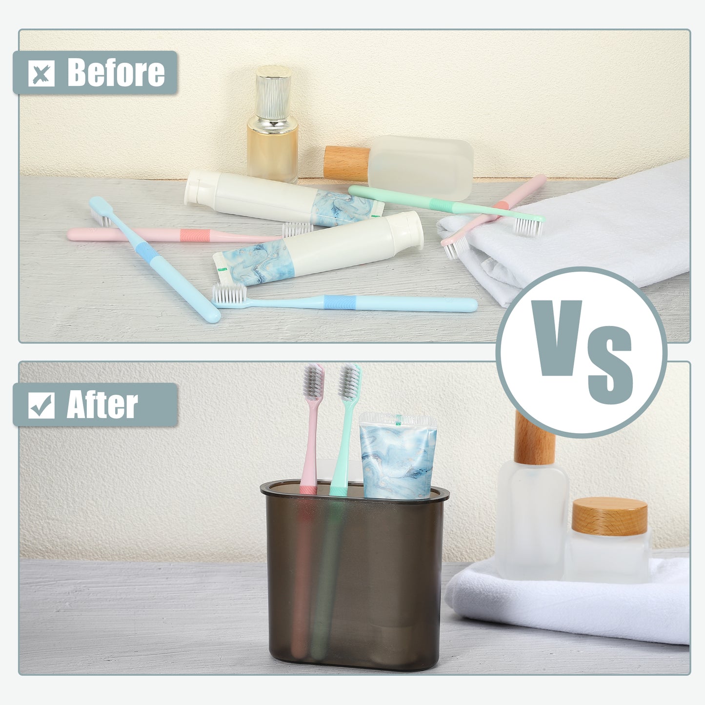 Self Adhesive Wall Mount Toothbrush Holder Stand for Bathroom, 4.65"x2.13"x4.25" Black