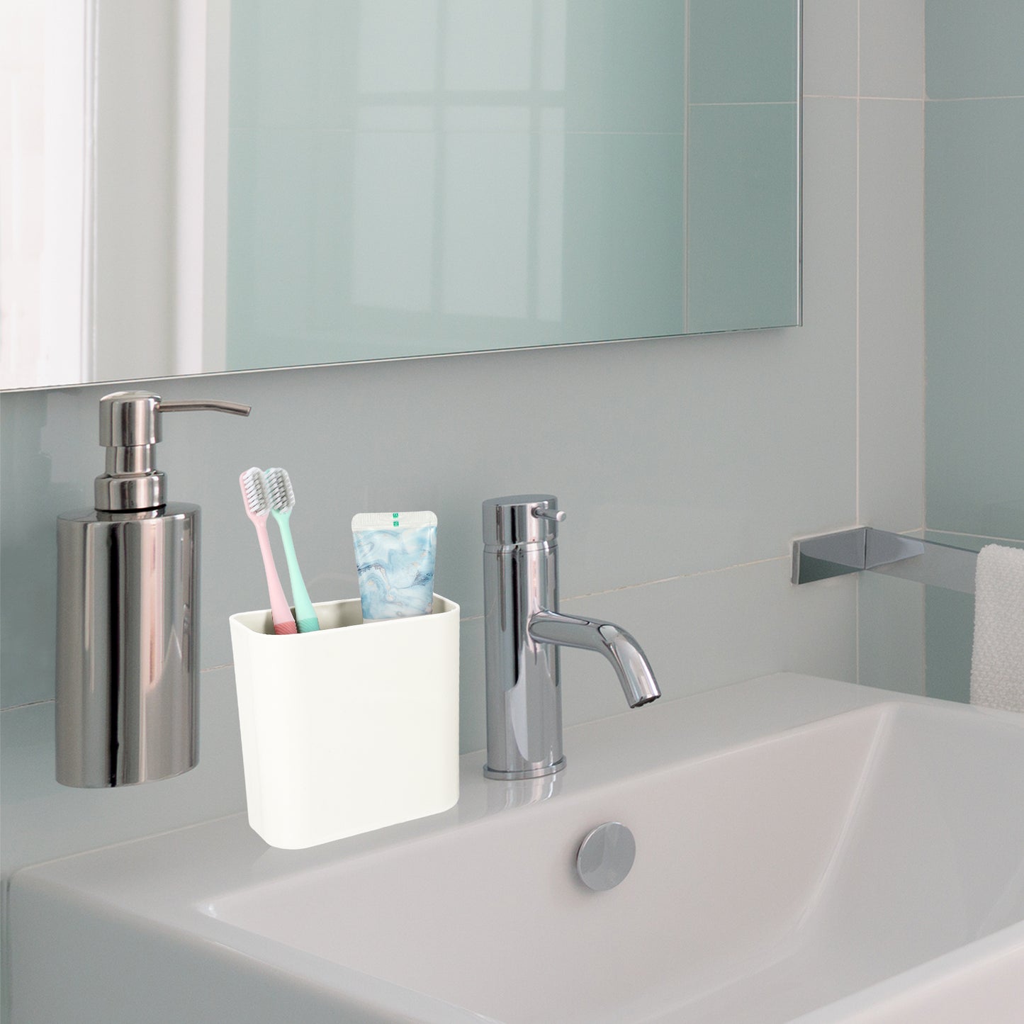 Self Adhesive Wall Mount Toothbrush Holder Stand for Bathroom, 4.65"x2.48"x4.25" White