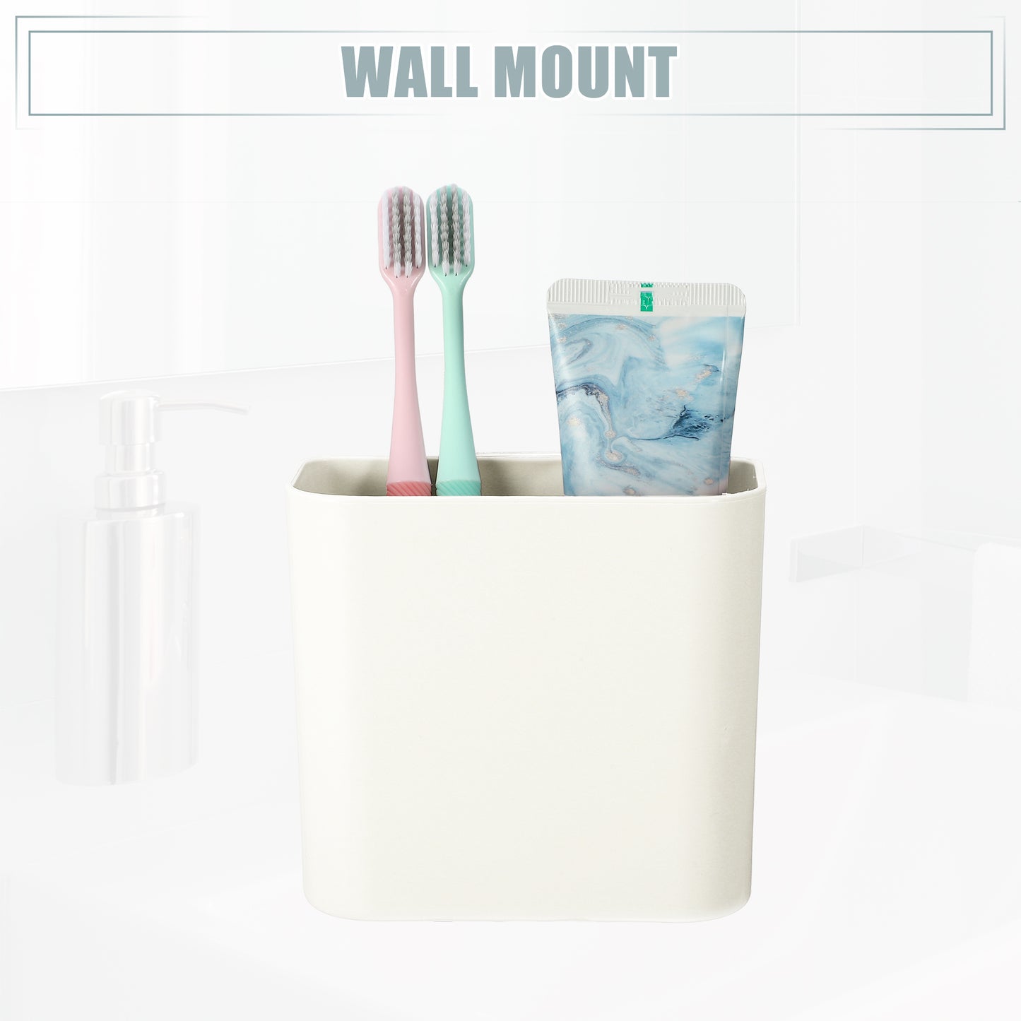 Self Adhesive Wall Mount Toothbrush Holder Stand for Bathroom, 4.65"x2.48"x4.25" White
