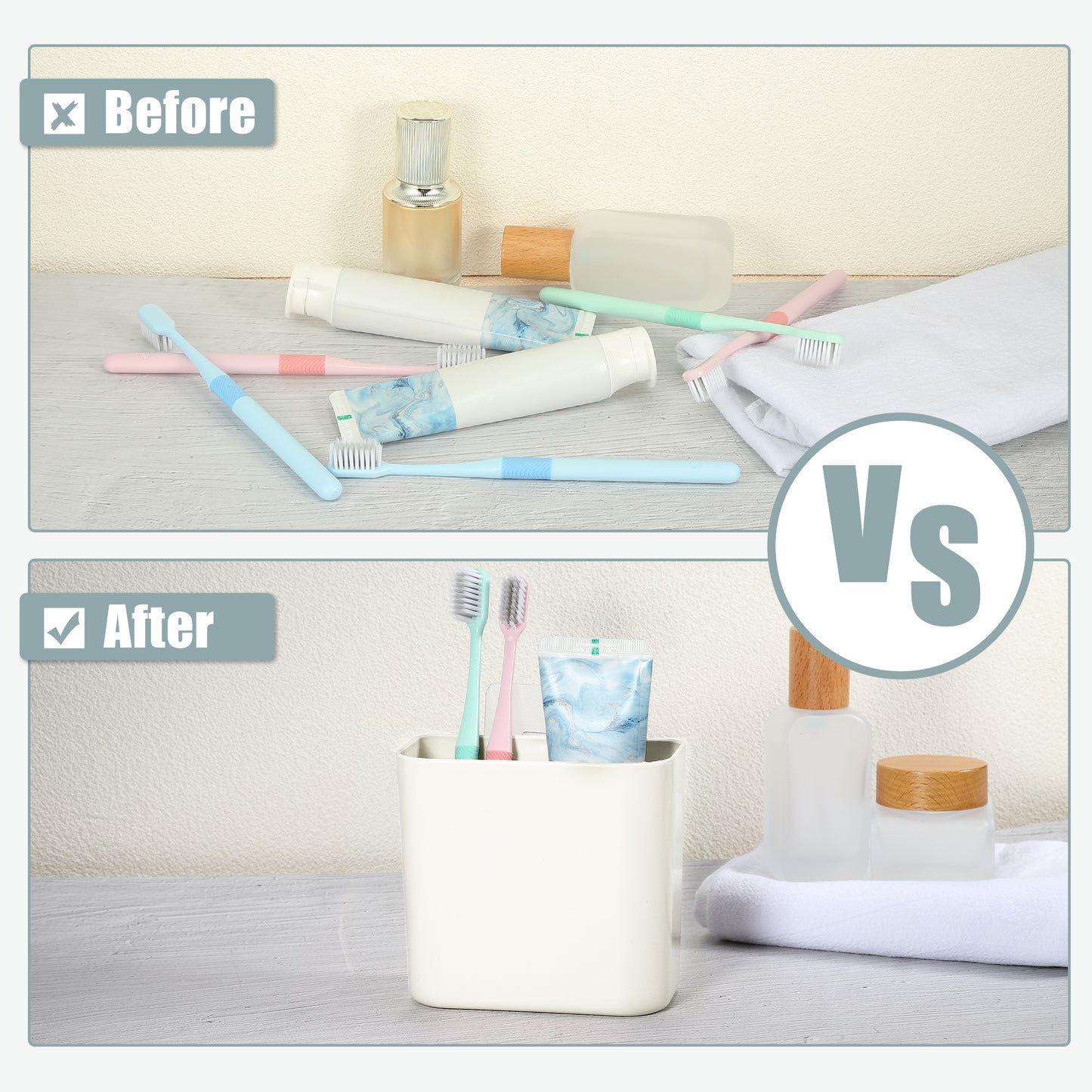 Self Adhesive Wall Mount Toothbrush Holder Stand for Bathroom, 4.65"x2.48"x4.25" White