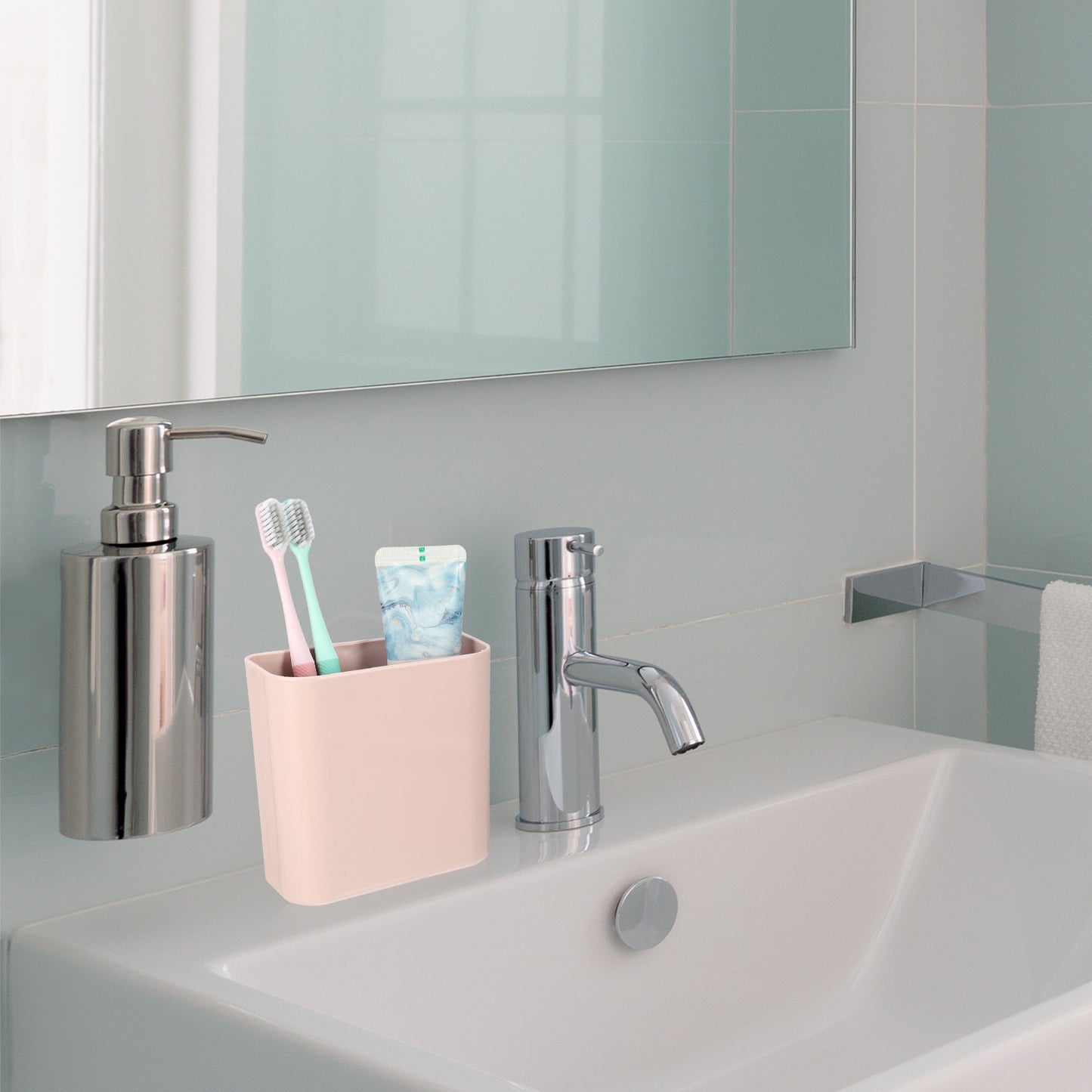Self Adhesive Wall Mount Toothbrush Holder Stand for Bathroom, 4.65"x2.48"x4.25" Pink