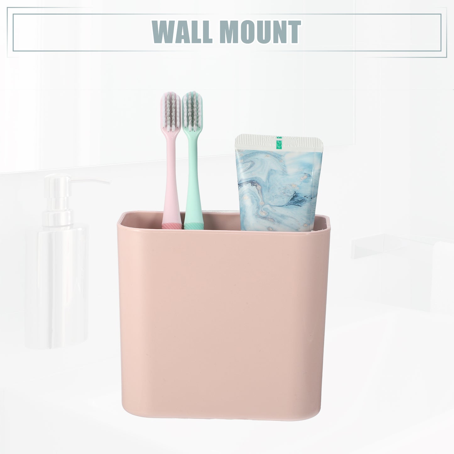 Self Adhesive Wall Mount Toothbrush Holder Stand for Bathroom, 4.65"x2.48"x4.25" Pink