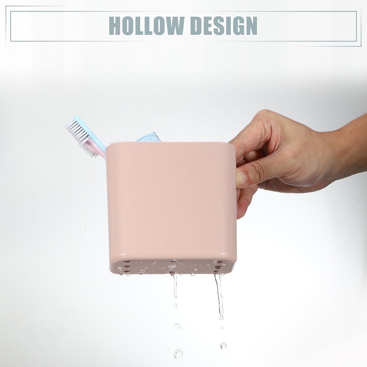 Self Adhesive Wall Mount Toothbrush Holder Stand for Bathroom, 4.65"x2.48"x4.25" Pink