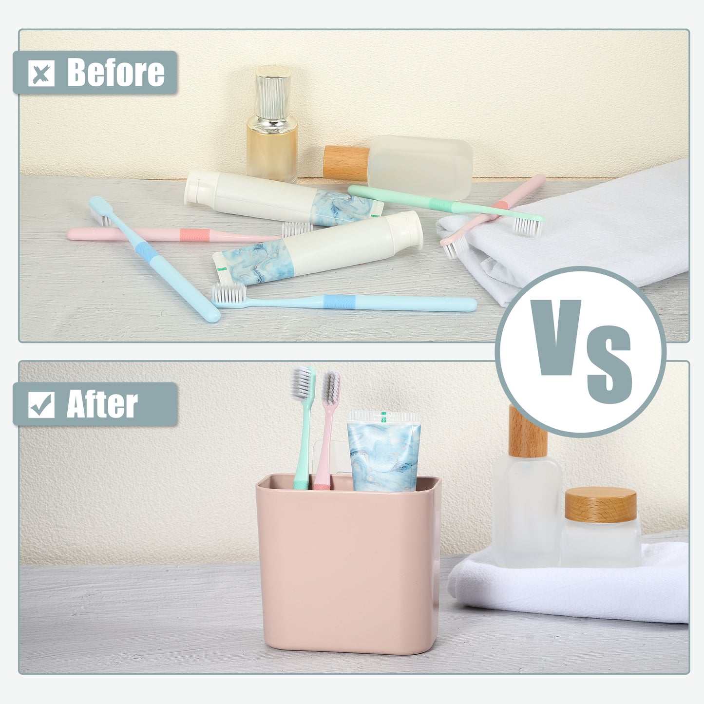 Self Adhesive Wall Mount Toothbrush Holder Stand for Bathroom, 4.65"x2.48"x4.25" Pink