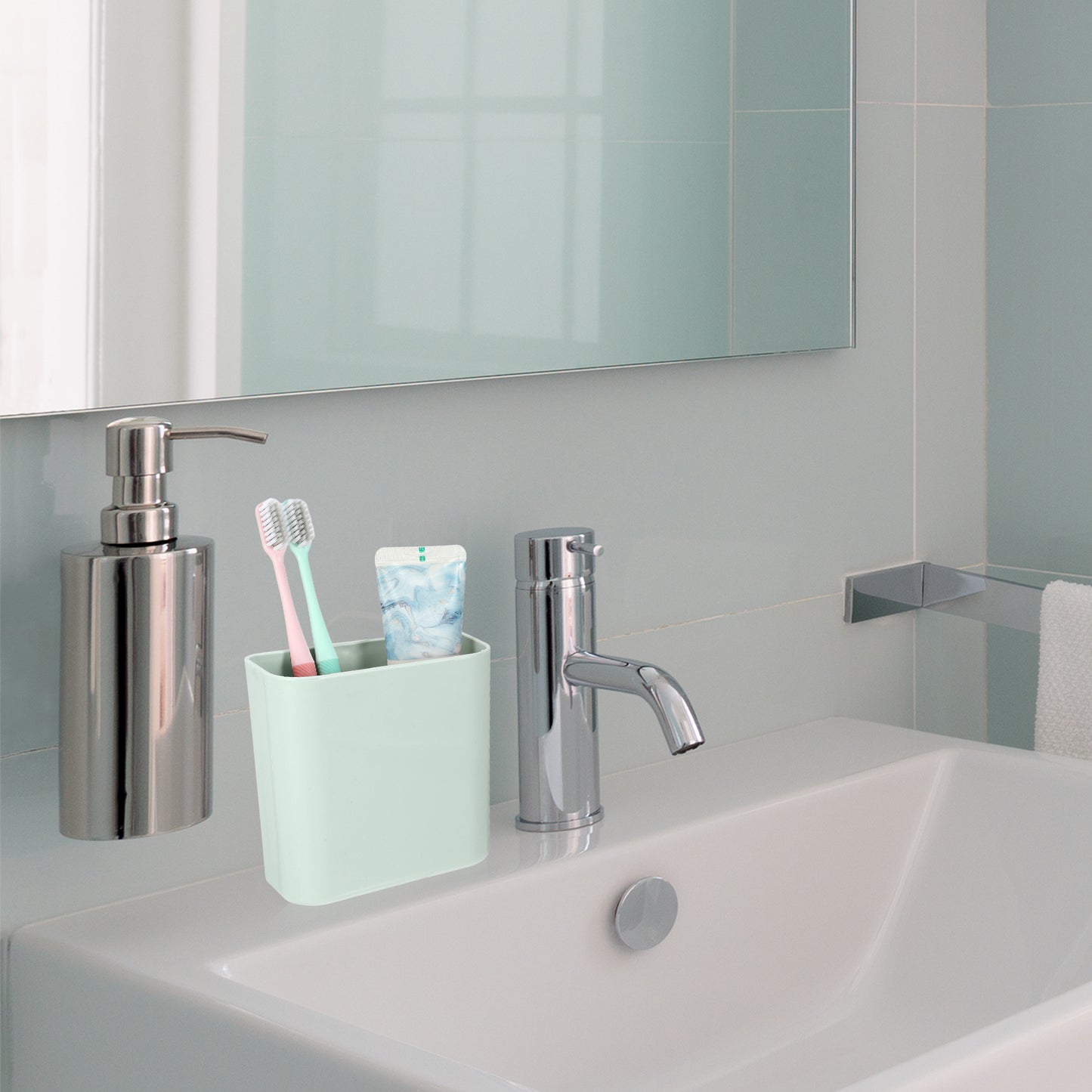 Self Adhesive Wall Mount Toothbrush Holder Stand for Bathroom, 4.65"x2.48"x4.25" Green