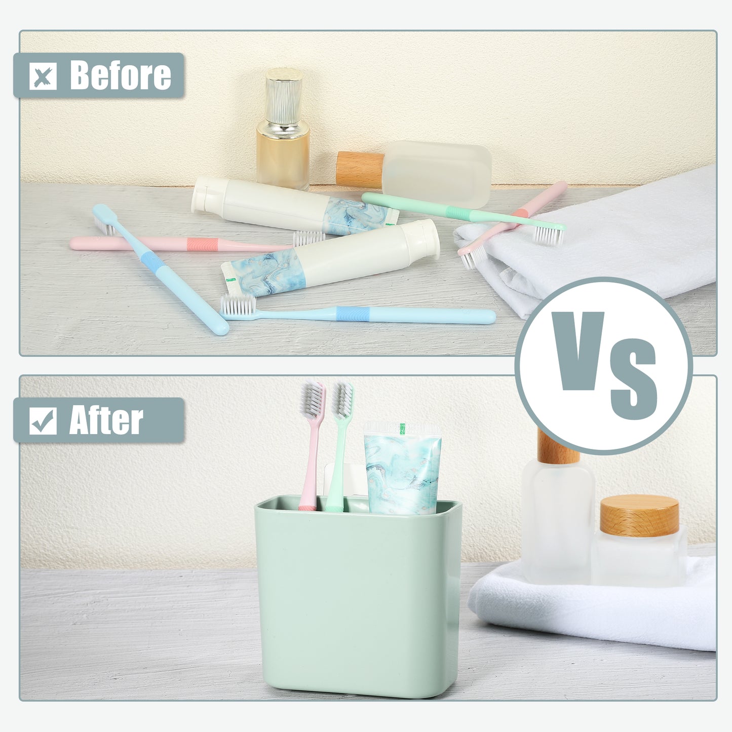 Self Adhesive Wall Mount Toothbrush Holder Stand for Bathroom, 4.65"x2.48"x4.25" Green