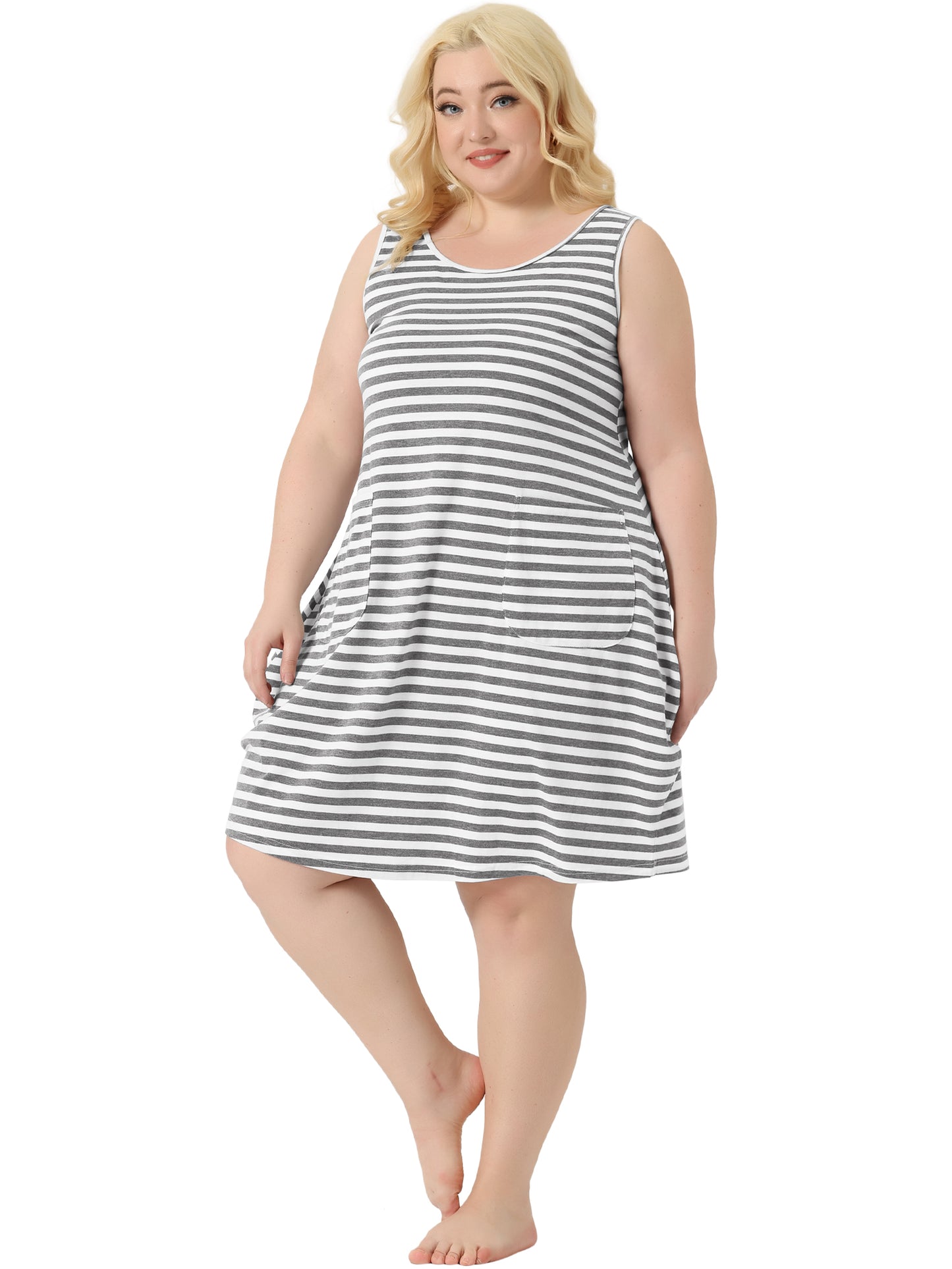 Women Plus Size Sleeveless Nightgowns Pajama Nightshirt Sleepdress with Pockets