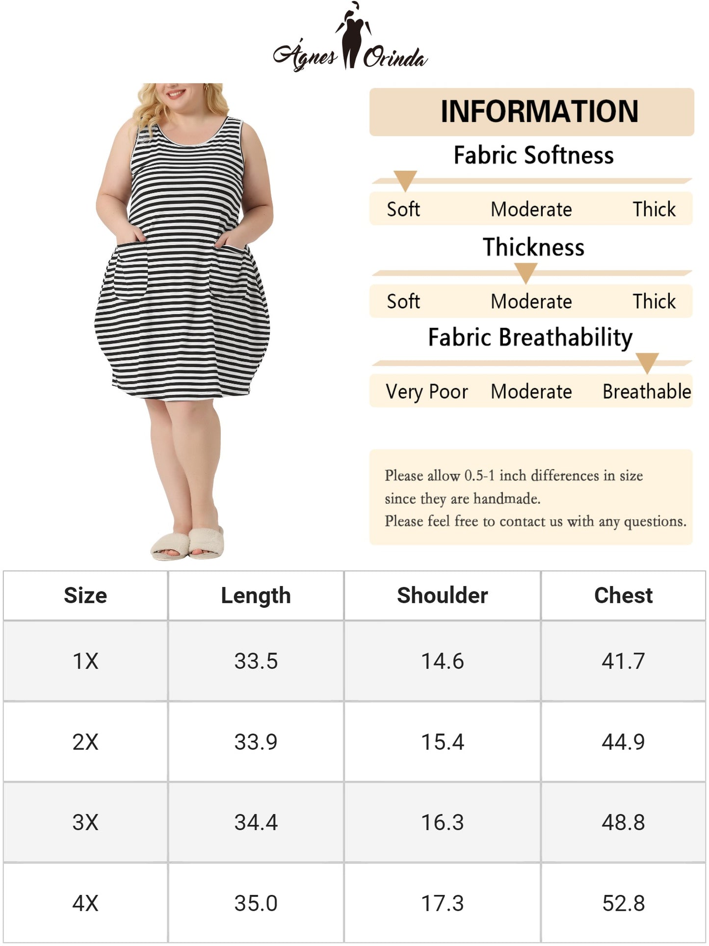 Camisón de dormir sin mangas de talla grande para mujer, camisón de pijama con bolsillos