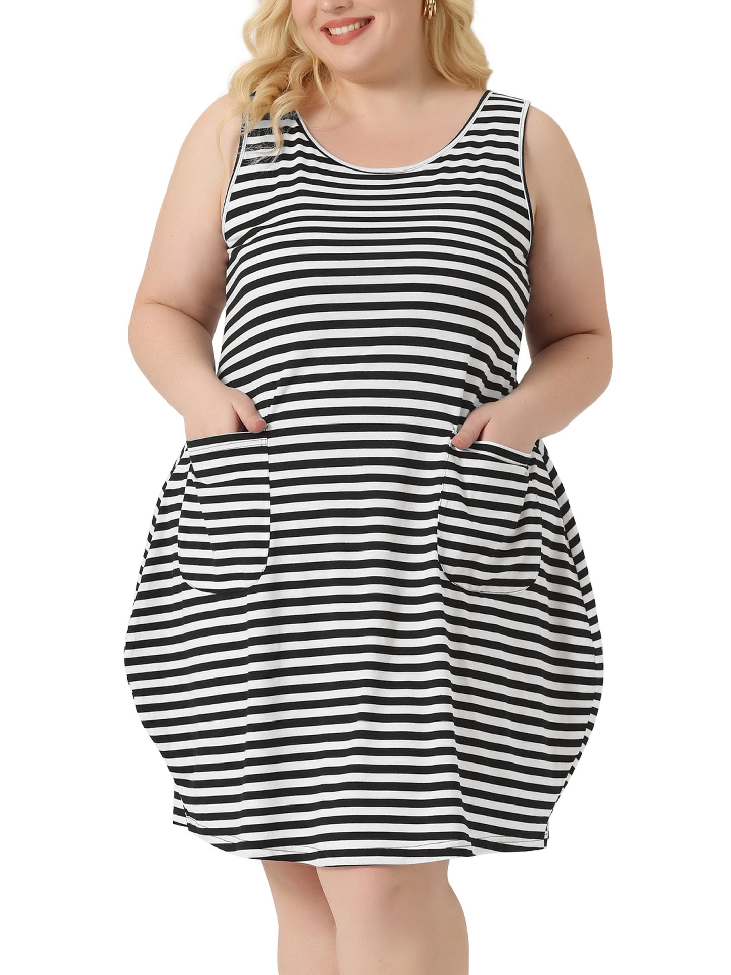 Camisón de dormir sin mangas de talla grande para mujer, camisón de pijama con bolsillos