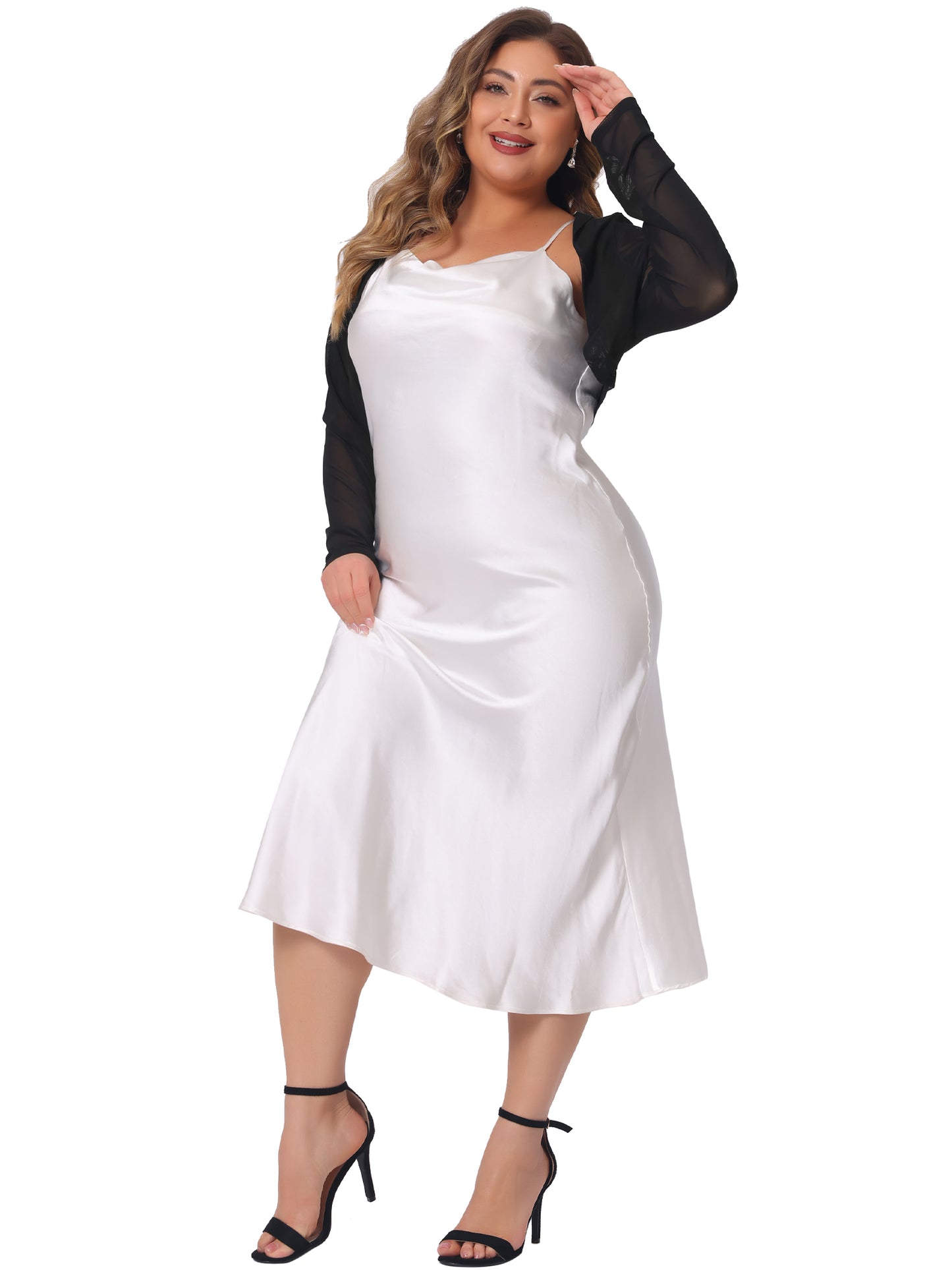 Women Plus Size Mesh Crop Cardigans Long Sleeve Open Front See Through Sheer Bolero Shrug Top