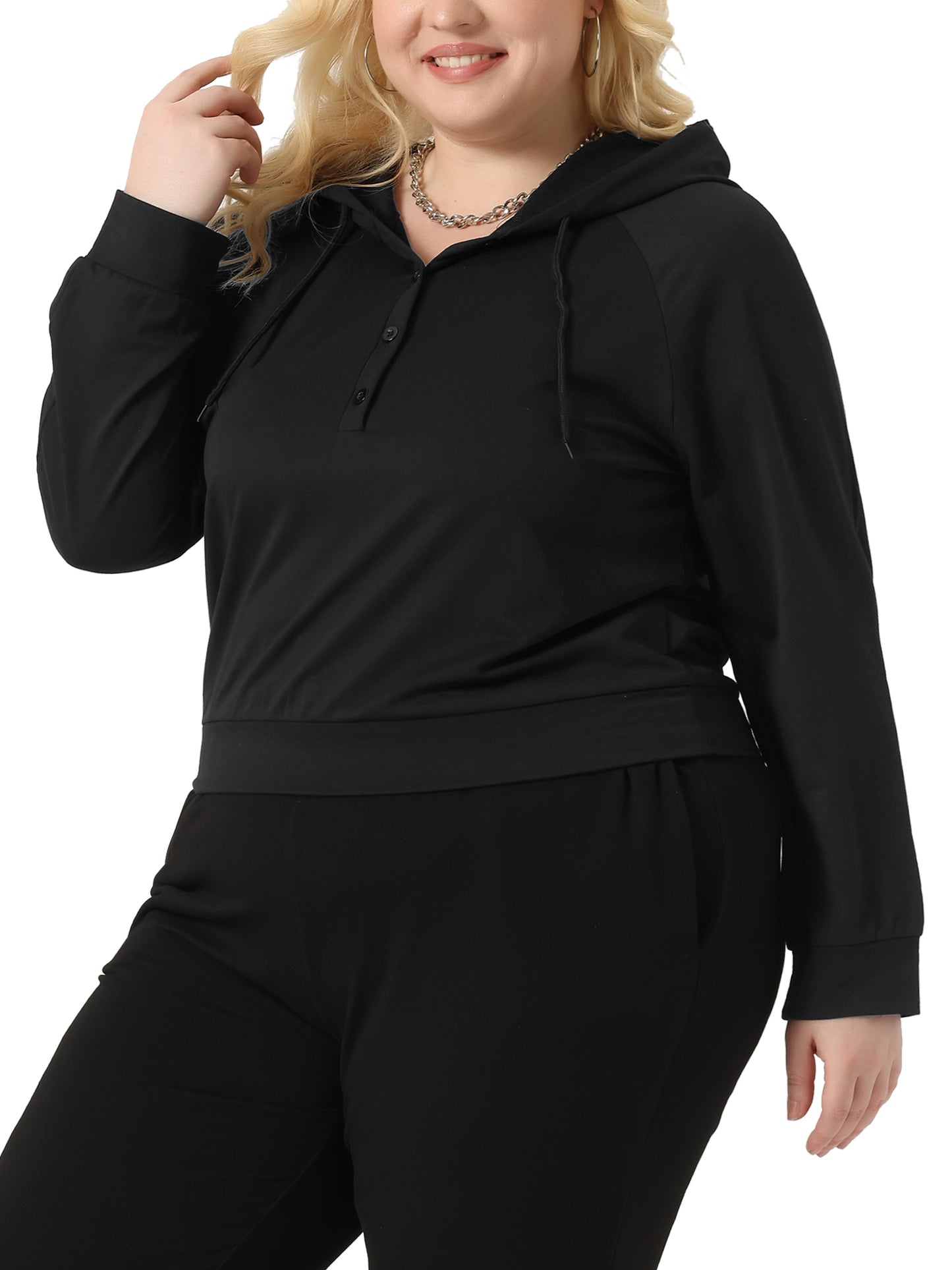 Women Plus Size Hoodies Button Collar Drawstring Hoodies Pullover Sweatshirts Top
