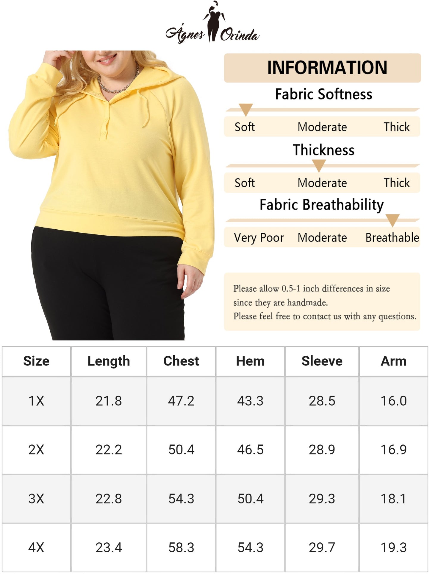 Sudadera con capucha de talla grande para mujer, con cuello abotonado y cordón ajustable.