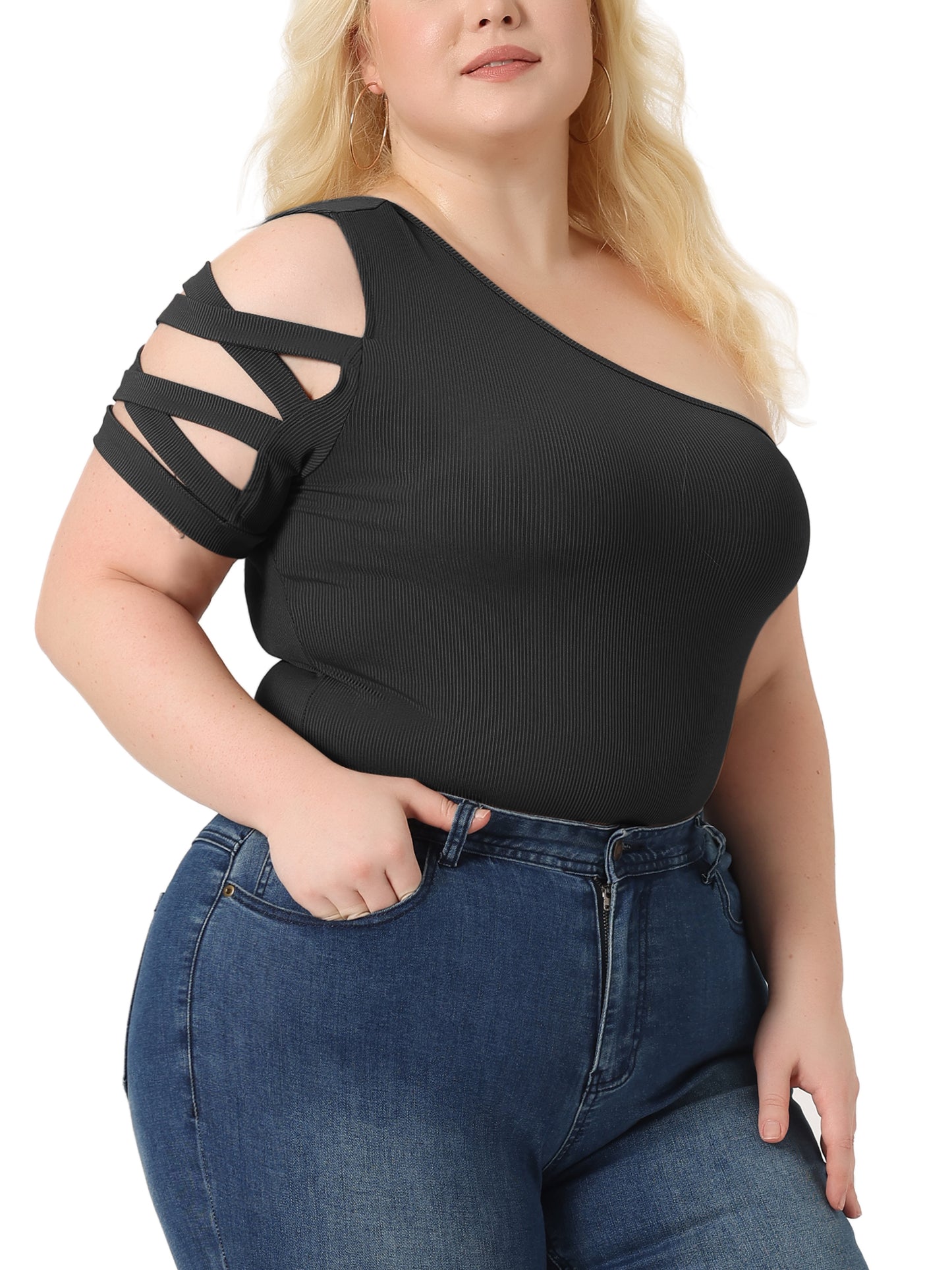 Body sexy de talla grande para mujer, sin mangas, con hombros descubiertos, mono, top