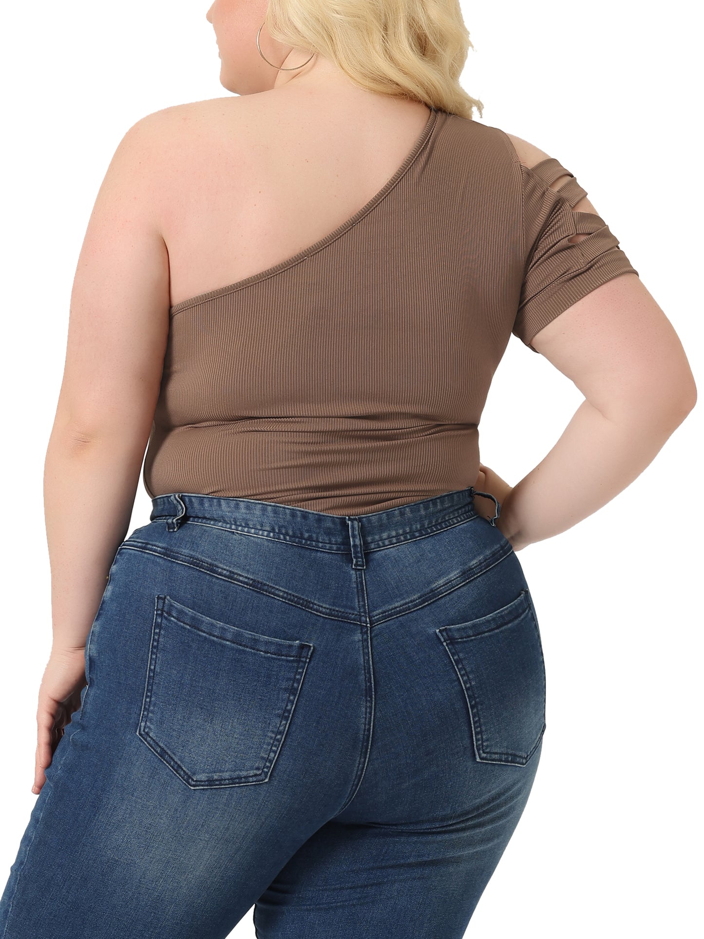 Body sexy de talla grande para mujer, sin mangas, con hombros descubiertos, mono, top