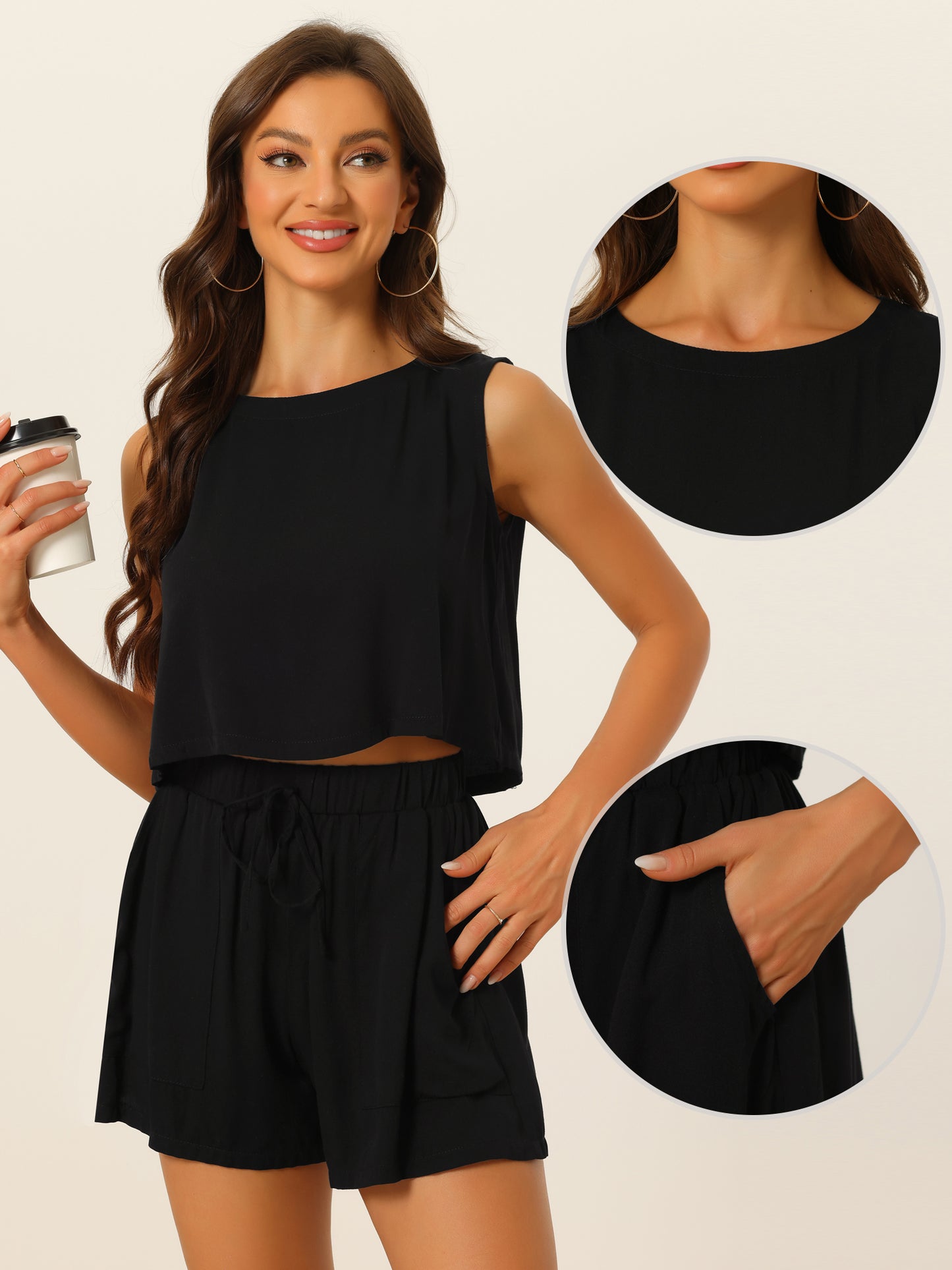 Women's 2 Piece Summer Sleeveless Crop Top Tank and High Waisted Shorts Set