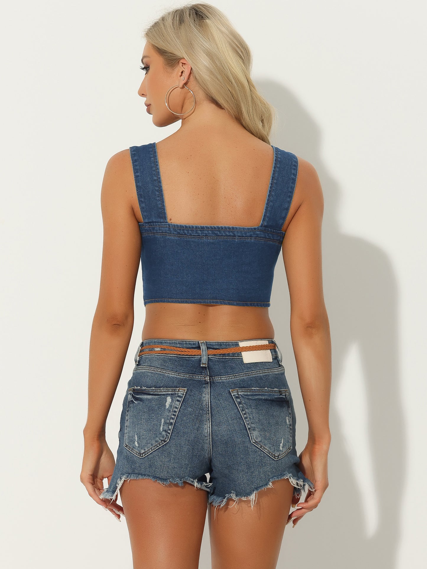 Women's Denim Corset Tops Button Down Sleeveless Bustier Jean Crop Tank Top