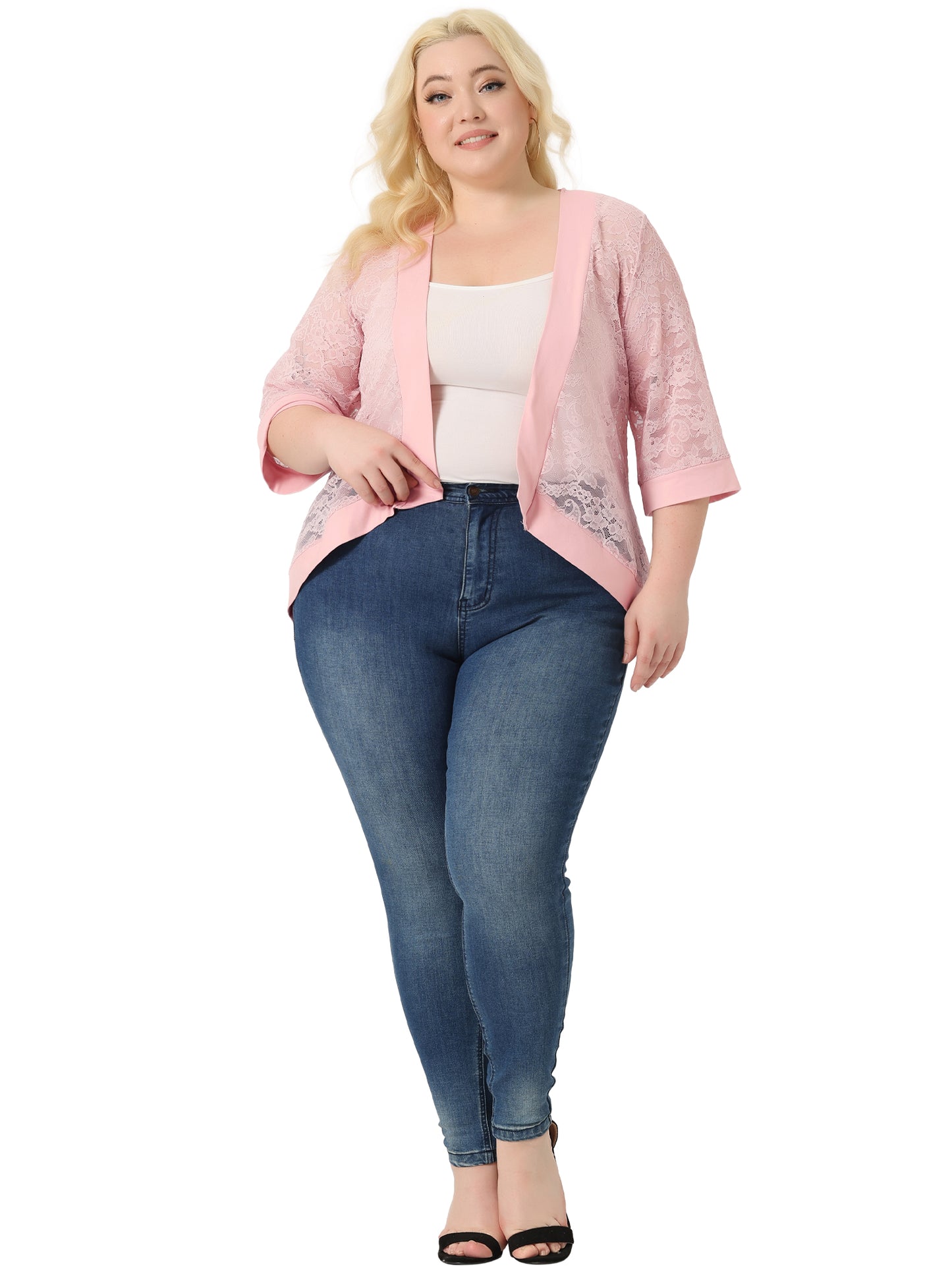 Women Plus Size Shrug Bolero Summer Lace Panel Sheer Loose Cardigan