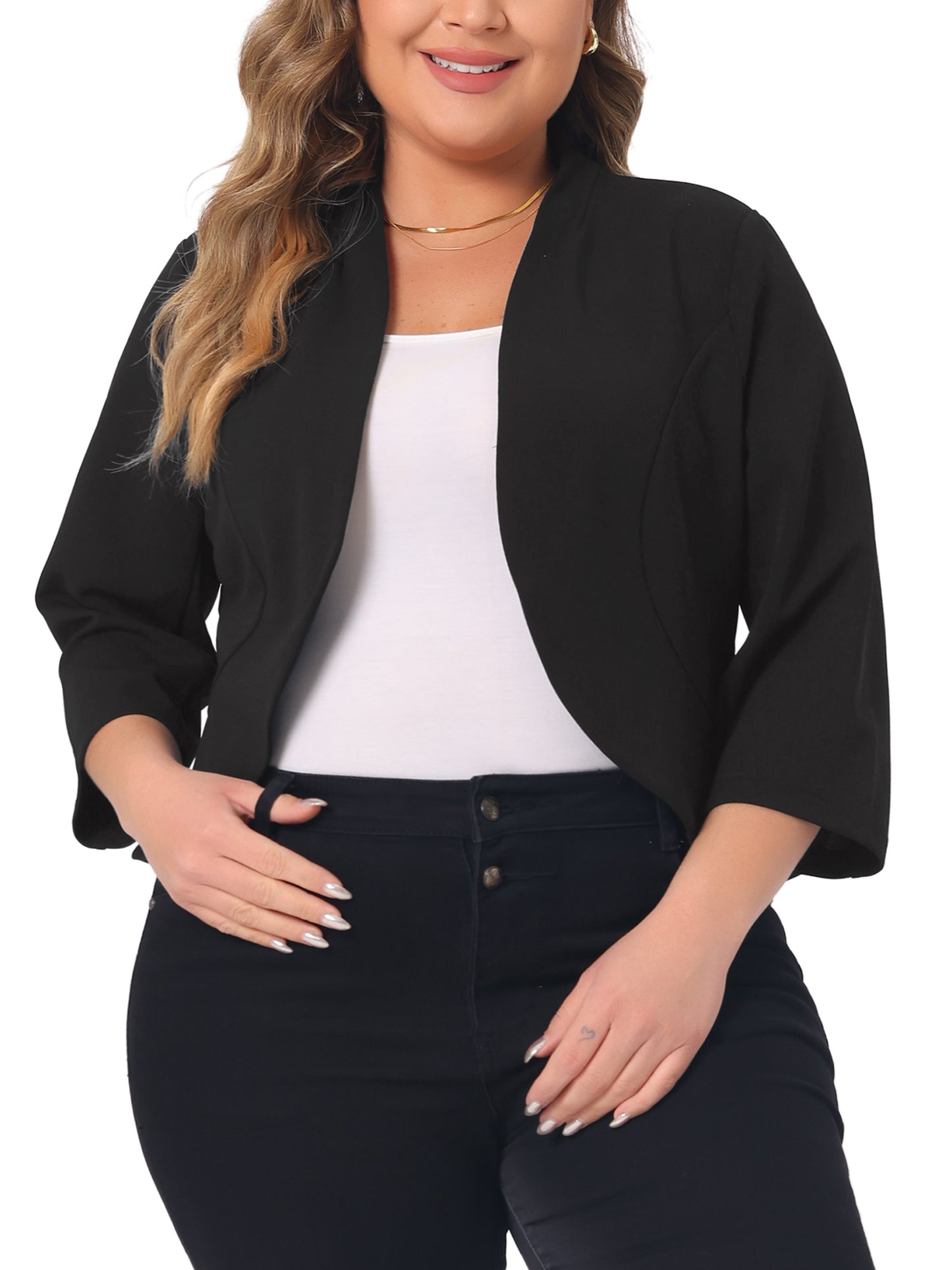 Women Plus Size Blazers Open Front 3/4 Sleeve Cardigan Work Office Jacket Suit Blazer