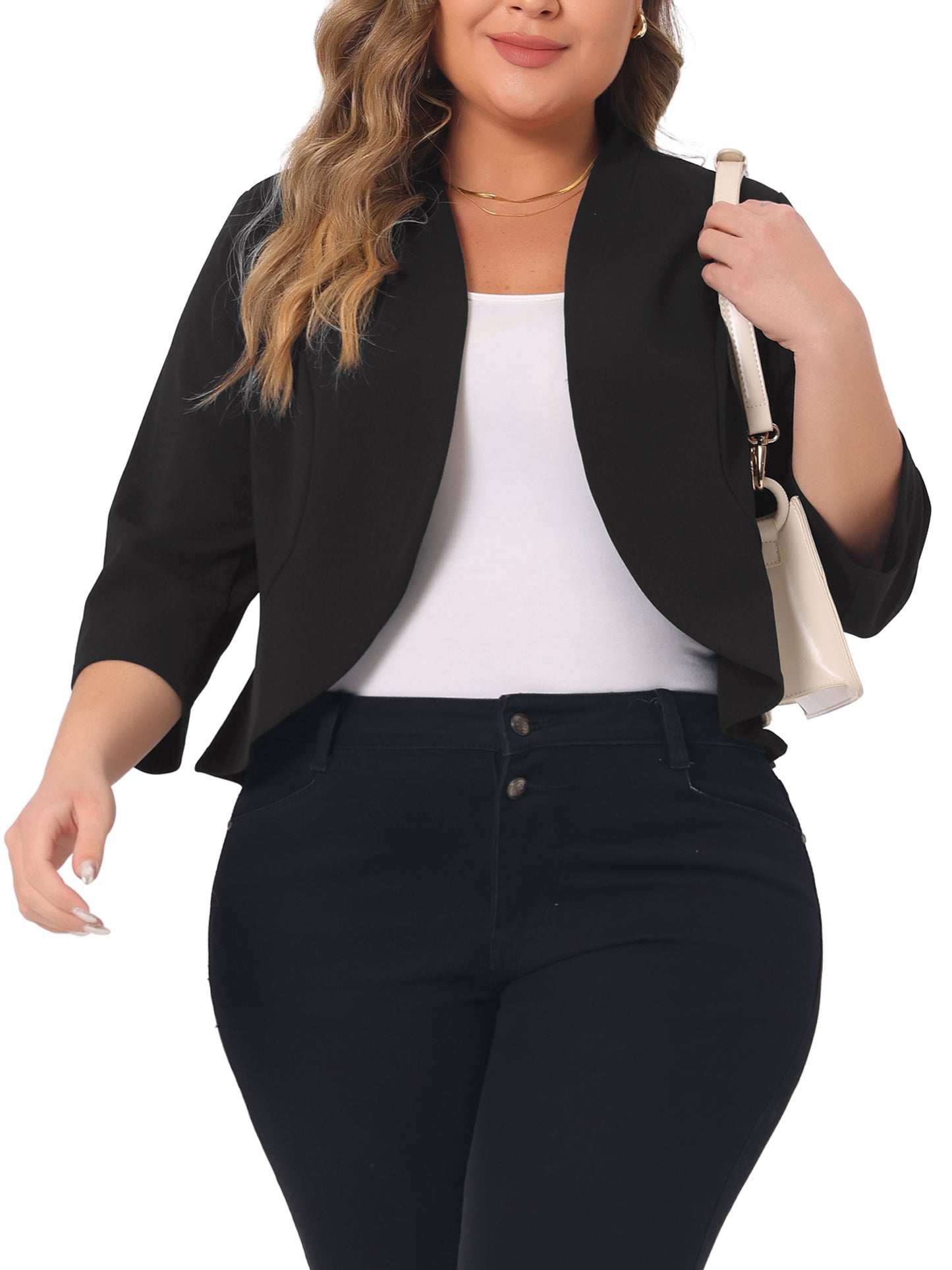 Women Plus Size Blazers Open Front 3/4 Sleeve Cardigan Work Office Jacket Suit Blazer