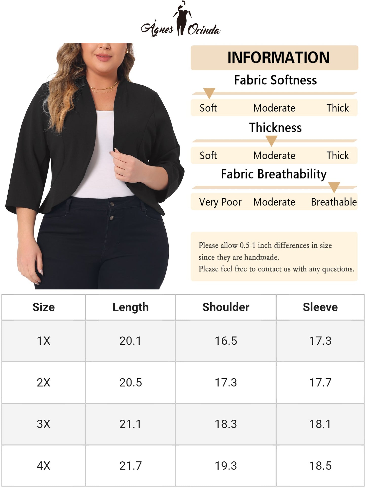 Women Plus Size Blazers Open Front 3/4 Sleeve Cardigan Work Office Jacket Suit Blazer