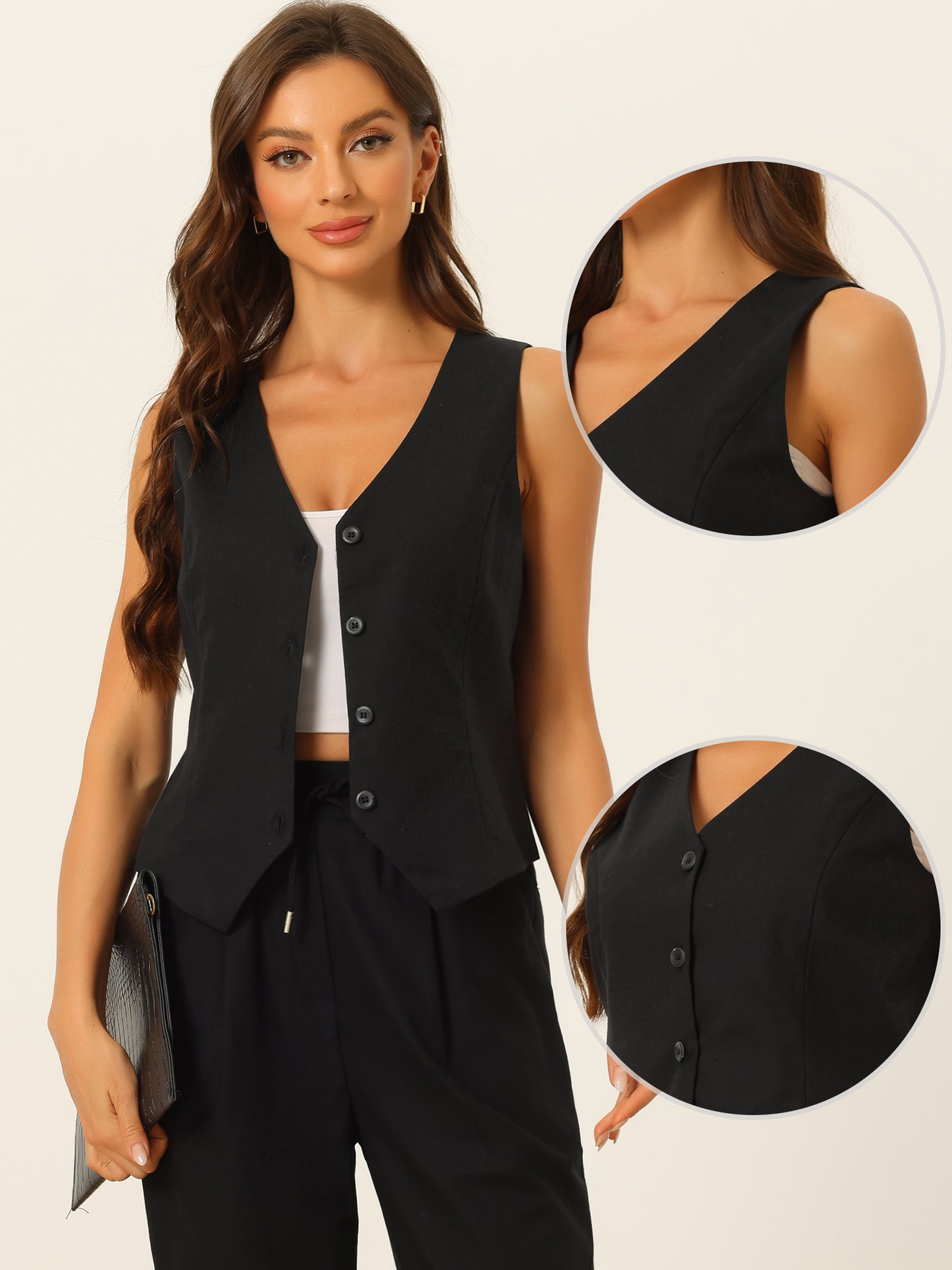 Women's Linen Vest Waistcoat Sleeveless Button Down V Neck Crop Top Summer Vest