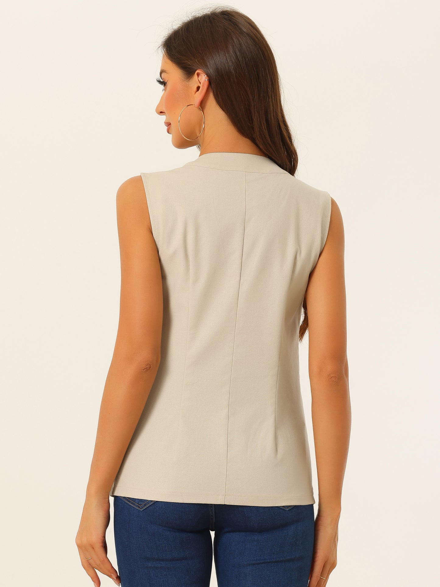 Women's Casual V Neck Button Down Cotton Linen Vest