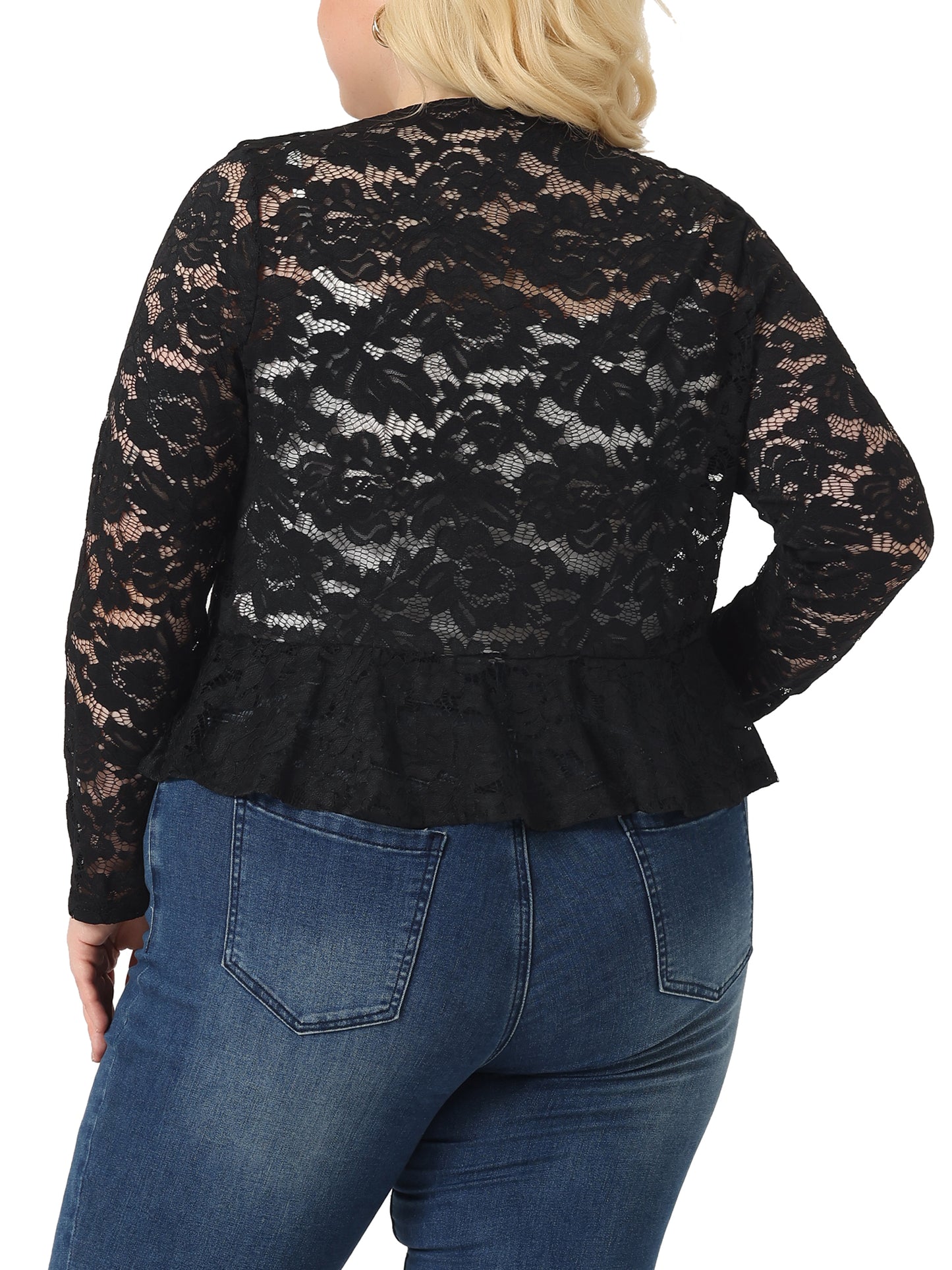 Women Plus Size Sheer Lace Tie Front Shrug Bolero Crop Summer Cardigan