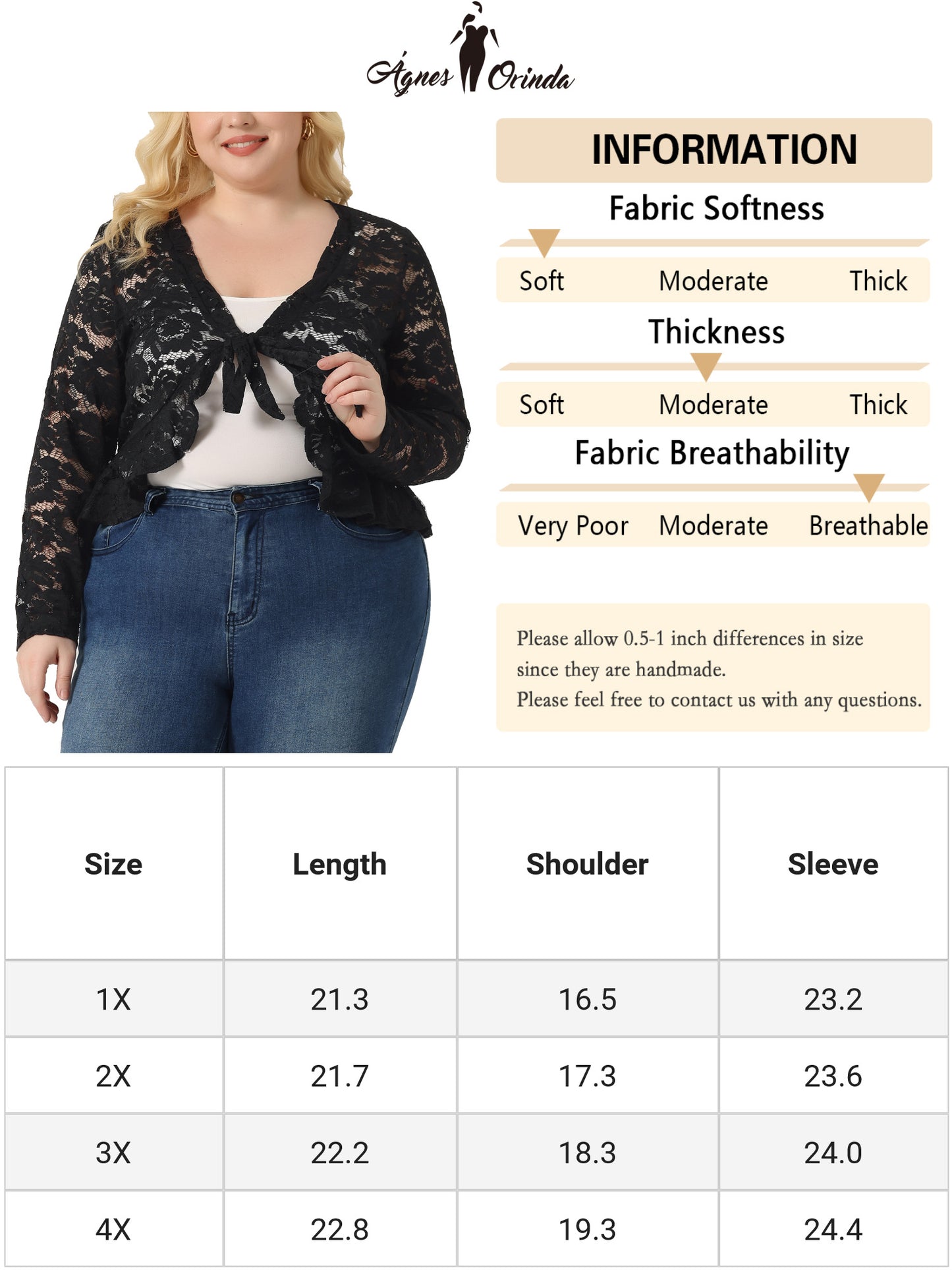 Women Plus Size Sheer Lace Tie Front Shrug Bolero Crop Summer Cardigan