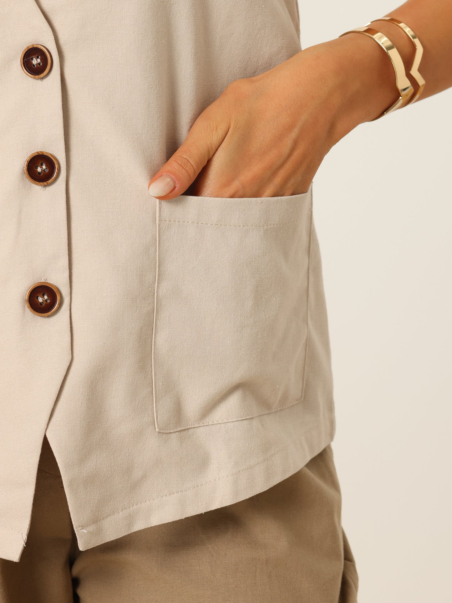 Women Linen V Neck Summer Button Down Vest