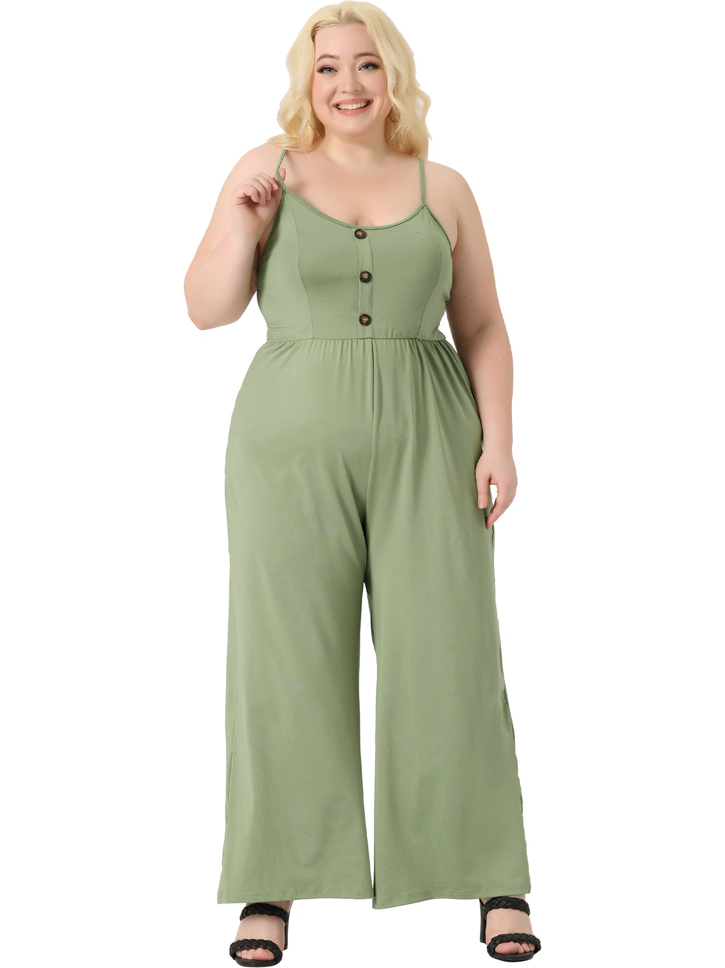 Women Plus Size Overalls Romper One Piece Wide Leg Pant Sleeveless Jumpsuit