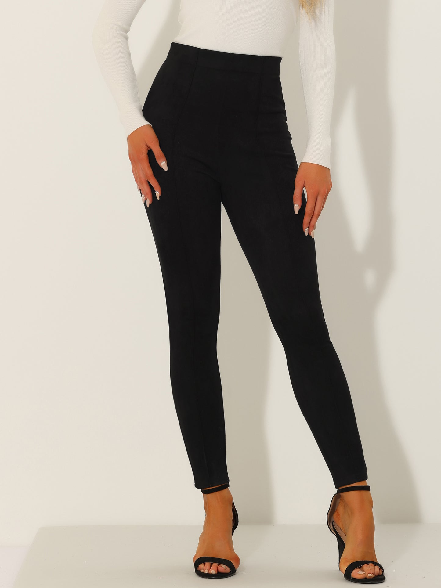Women's Faux Suede Leggings High Waisted Stretch Slim Casual Pants