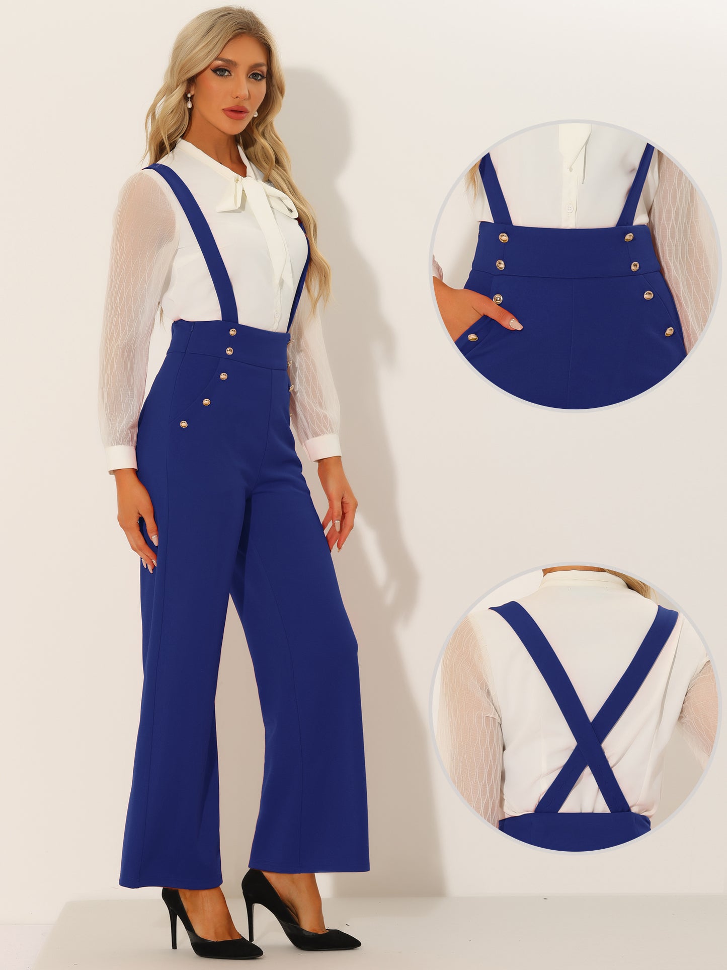 Women's Casual Office Overall Adjustable Straps Wide Leg Suspenders Jumpsuits