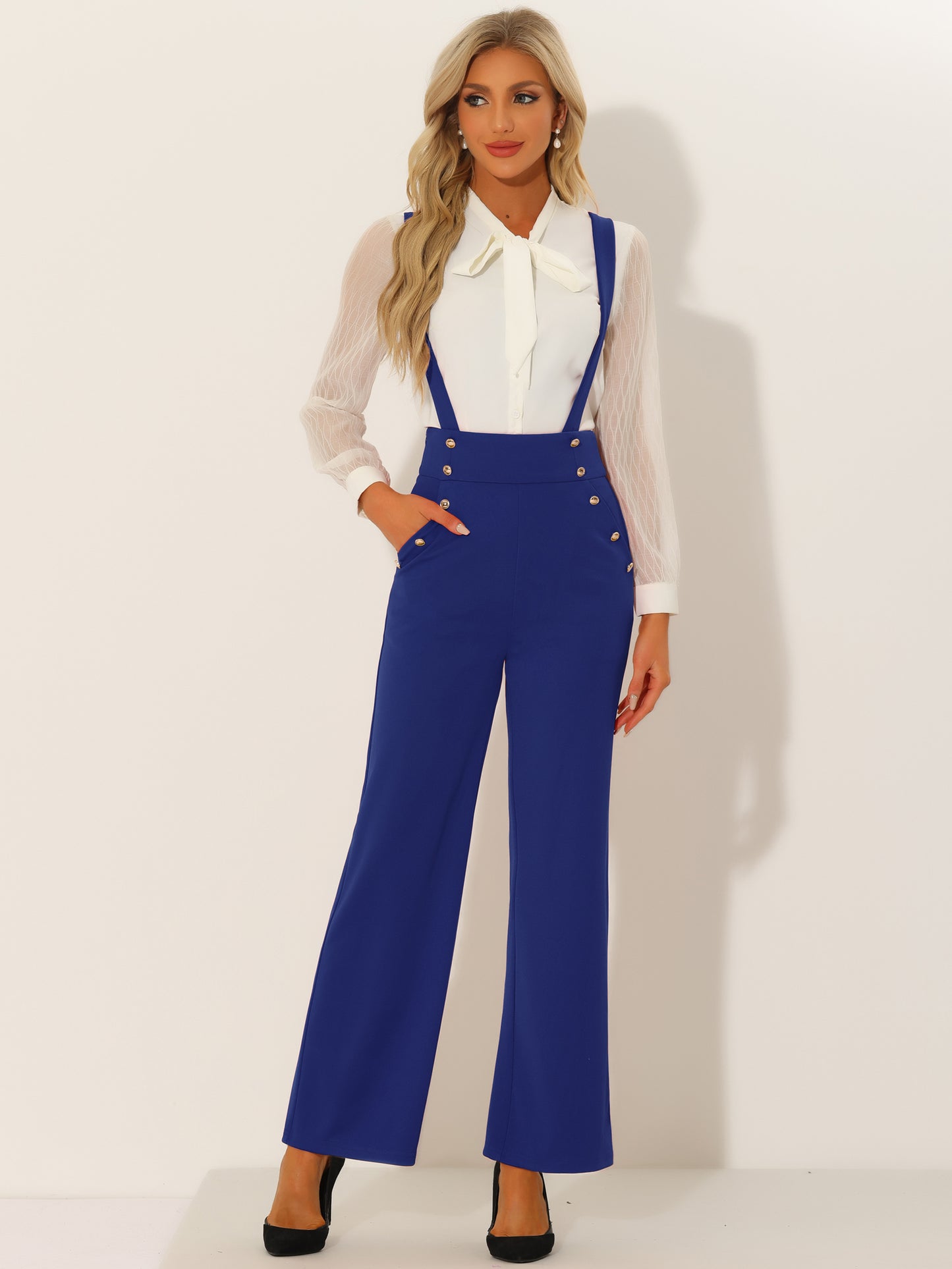 Women's Casual Office Overall Adjustable Straps Wide Leg Suspenders Jumpsuits