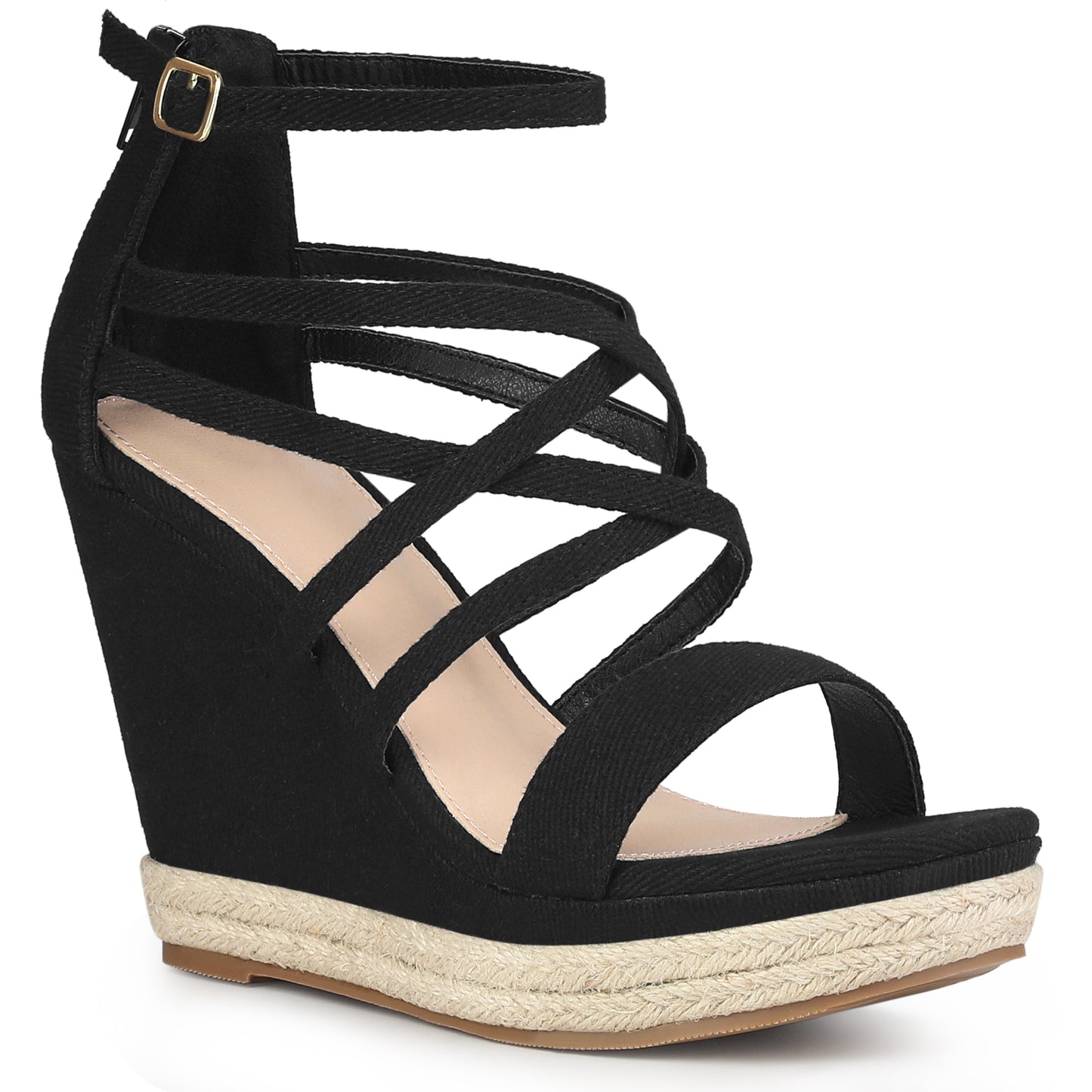 Women Denim Platform Heels Strappy Wedge Sandals