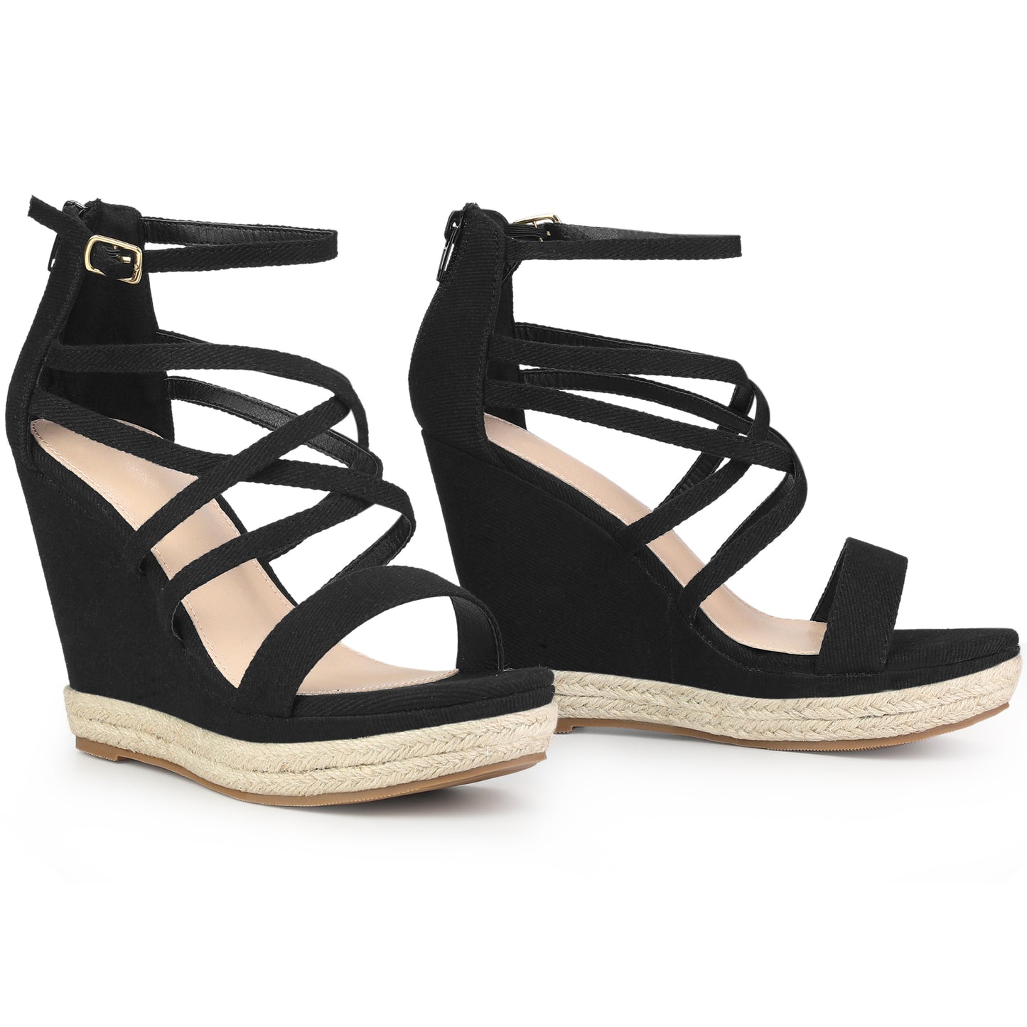 Women Denim Platform Heels Strappy Wedge Sandals