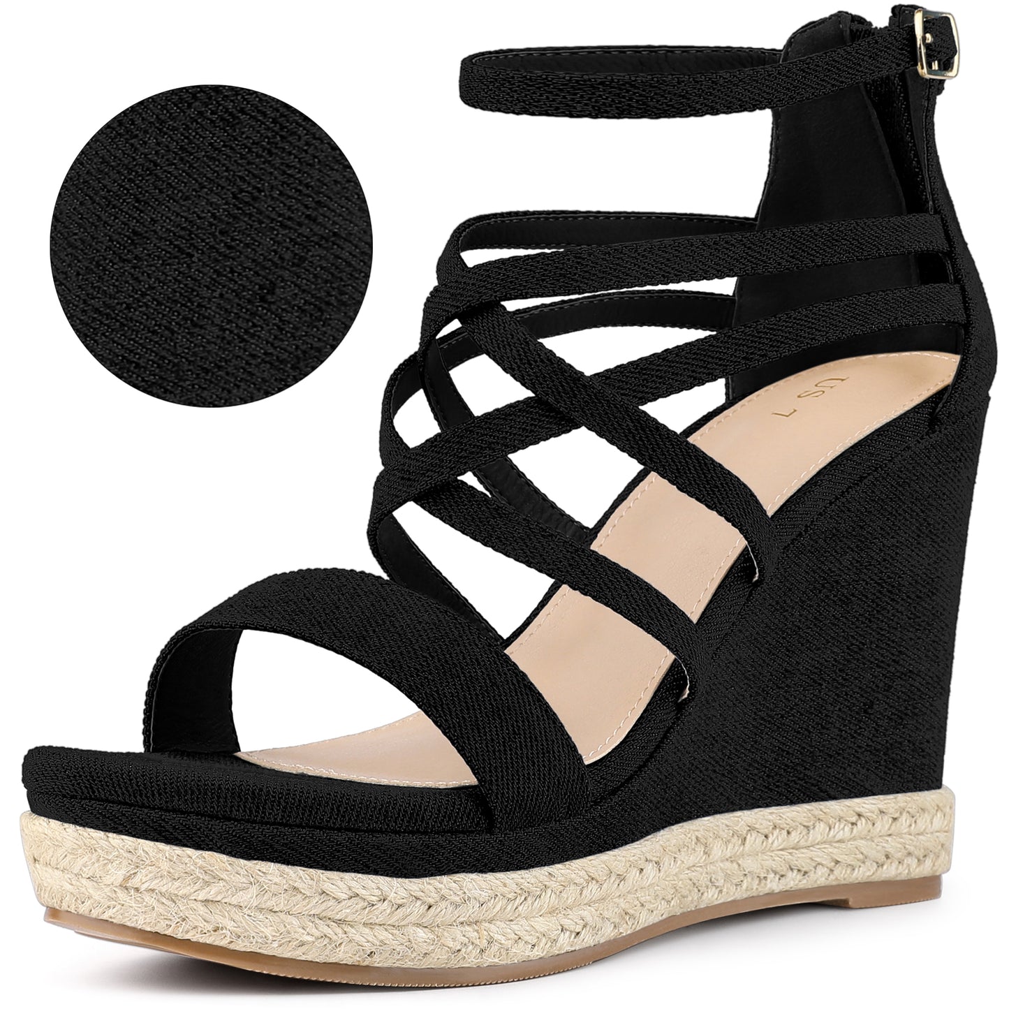 Women Denim Platform Heels Strappy Wedge Sandals