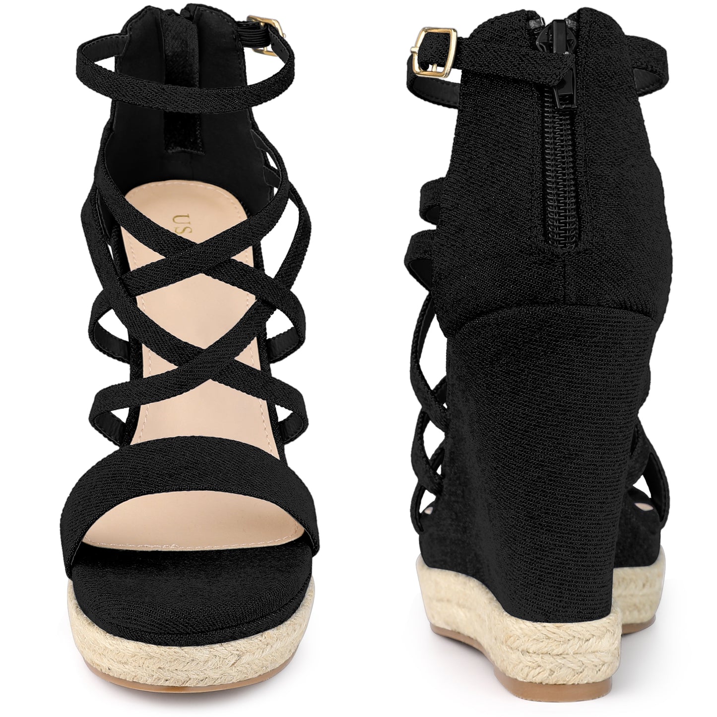 Women Denim Platform Heels Strappy Wedge Sandals