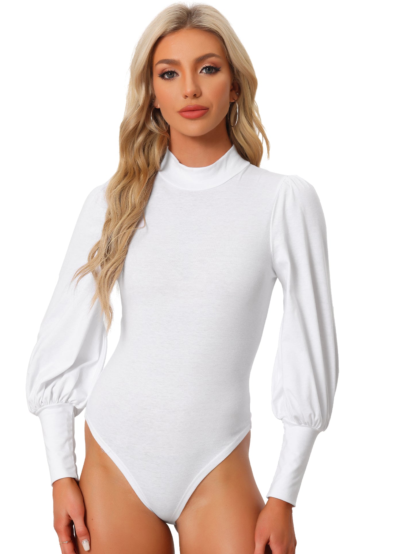 Women's Mock Neck Puff Sleeve Long Sleeves T Shirts Tops Bodysuits