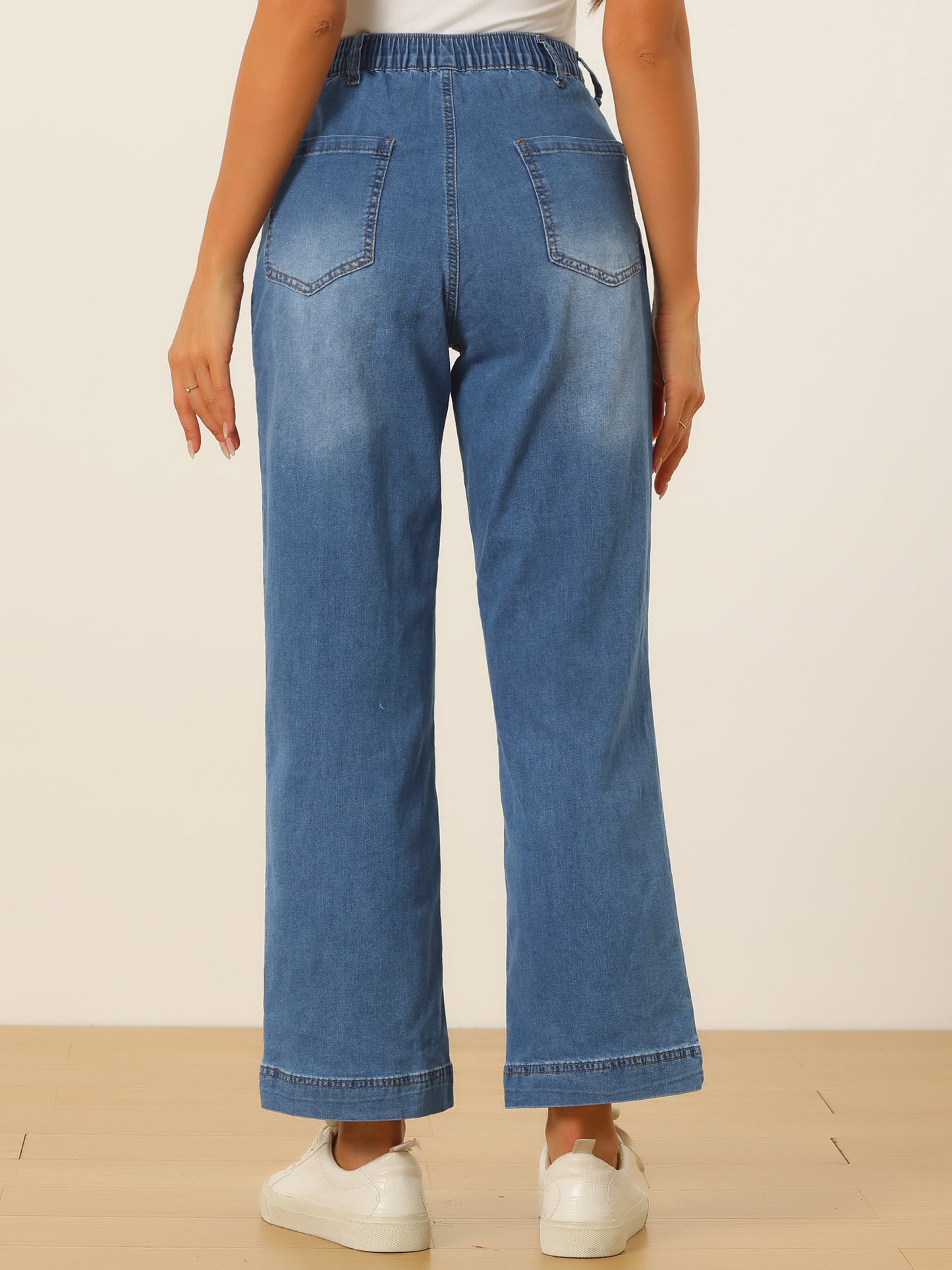 Women's Wide Leg Jeans High Waisted Stretchy Straight Leg Jeans Buttoned Loose Denim Pants