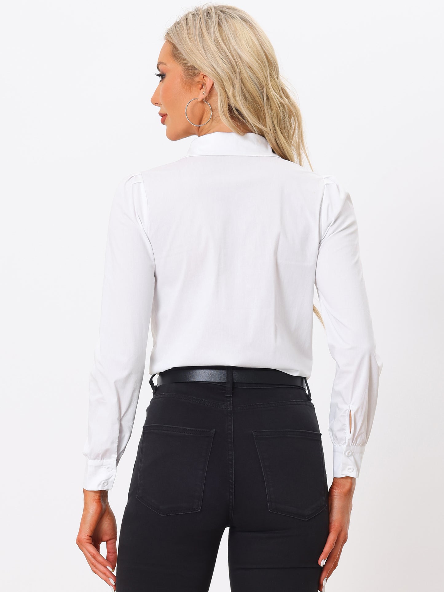 Women's Leotard Shirt Collared Business Casual Button Down Long Sleeves Bodysuit Top
