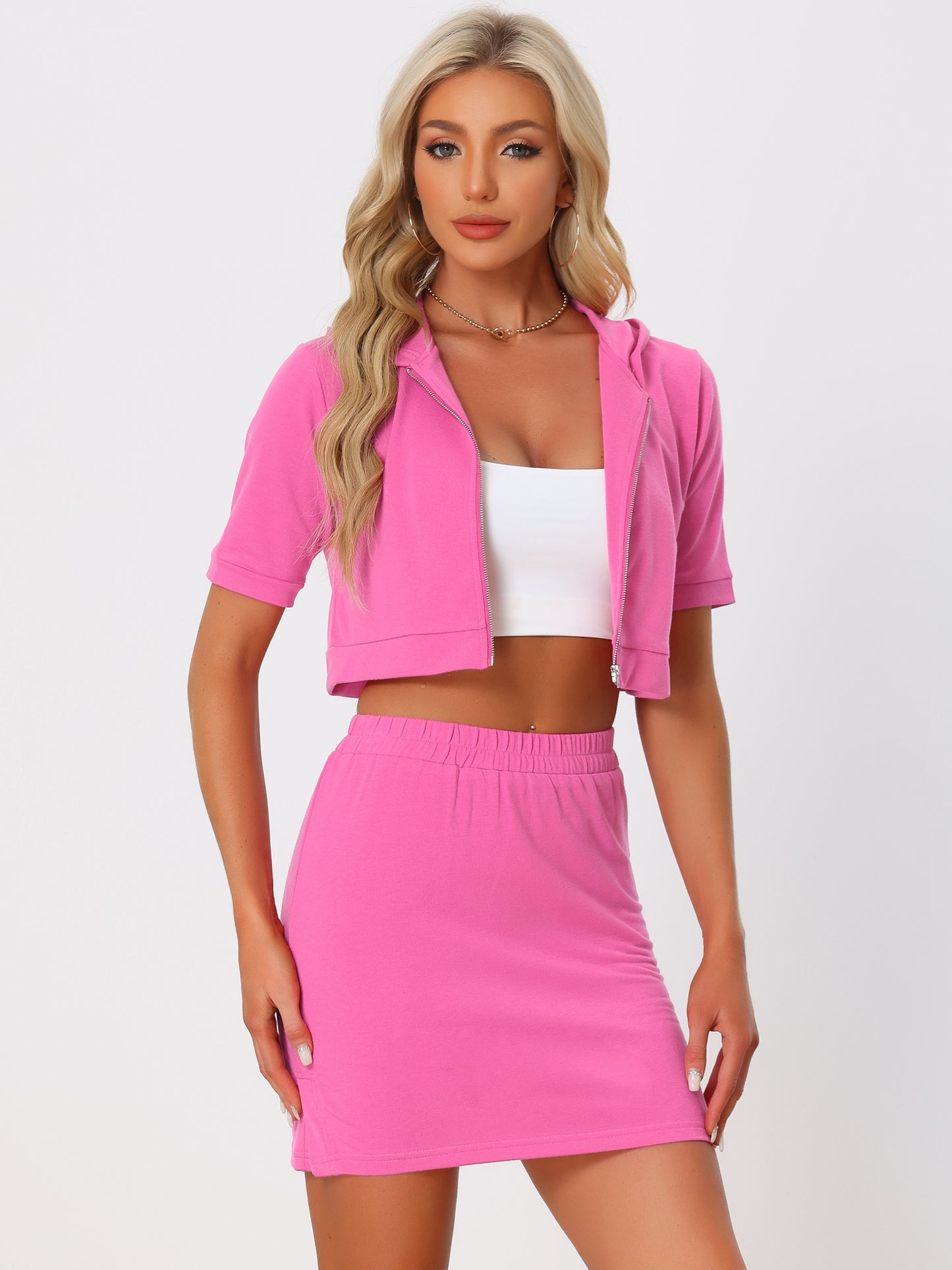Women's 2 Piece Skirts Hoodie Crop Jacket Sweatsuits Casual TrackSuits