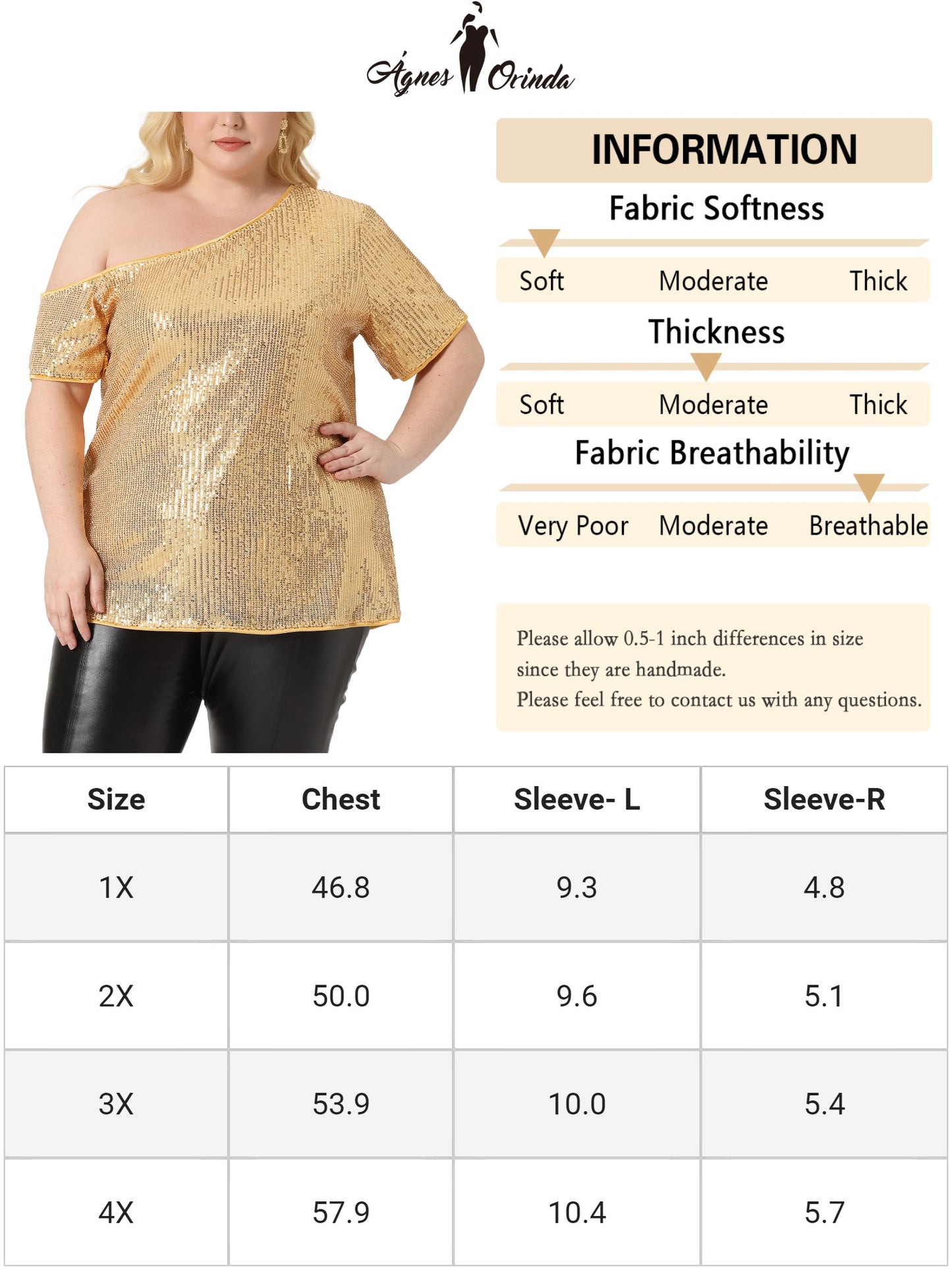 Women Plus Size Top One Shoulder Short Sleeve Metallic Blouses Party Sequin Top
