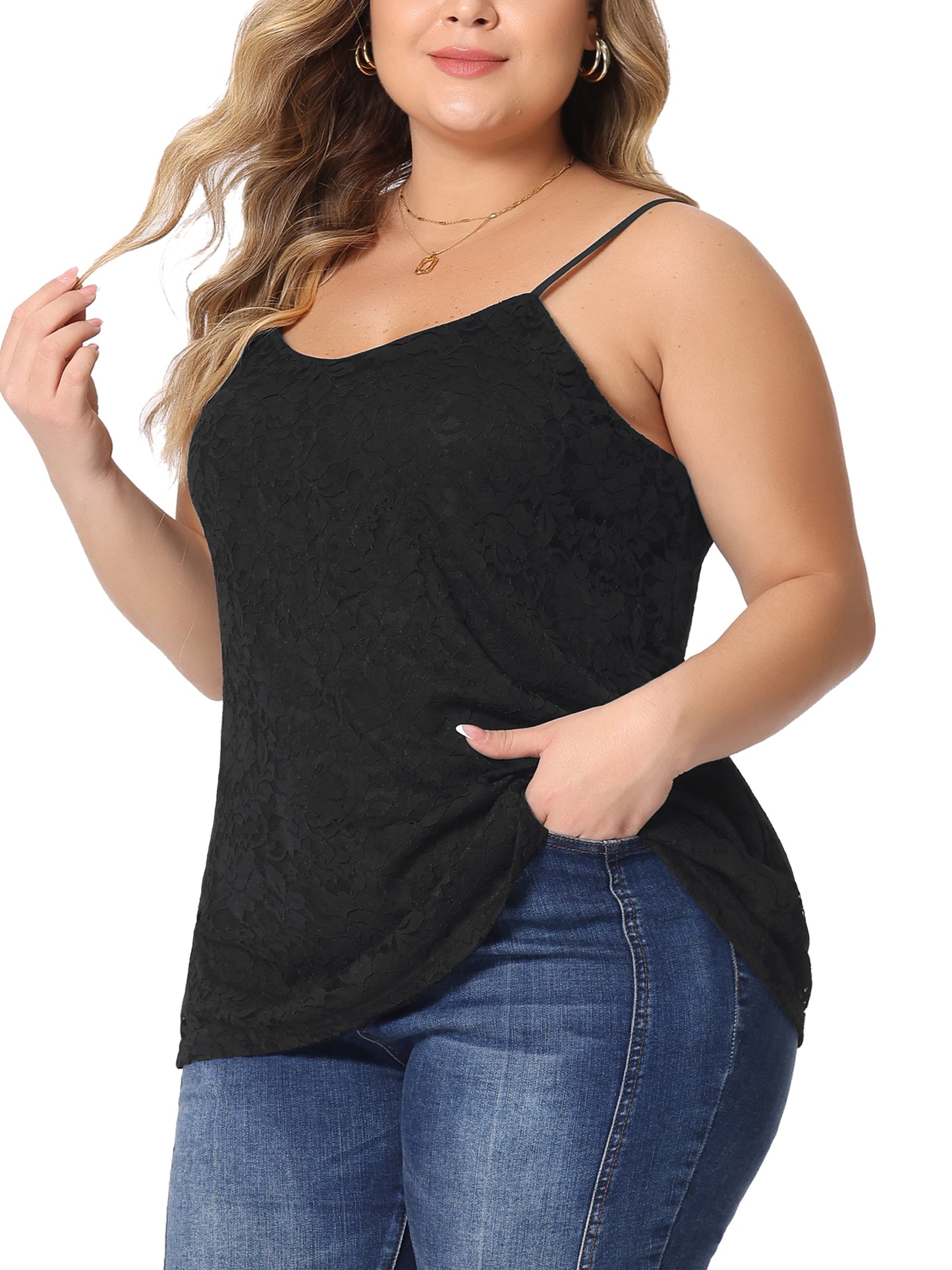 Women Plus Size Camisole Adjustable Strap Elegant Lace Cami Tank Top